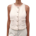 CHANEL CREAM VEST WITH LOGO BUTTONS AND MULTICOLOUR RIBBON DETAIL - SIZE 38