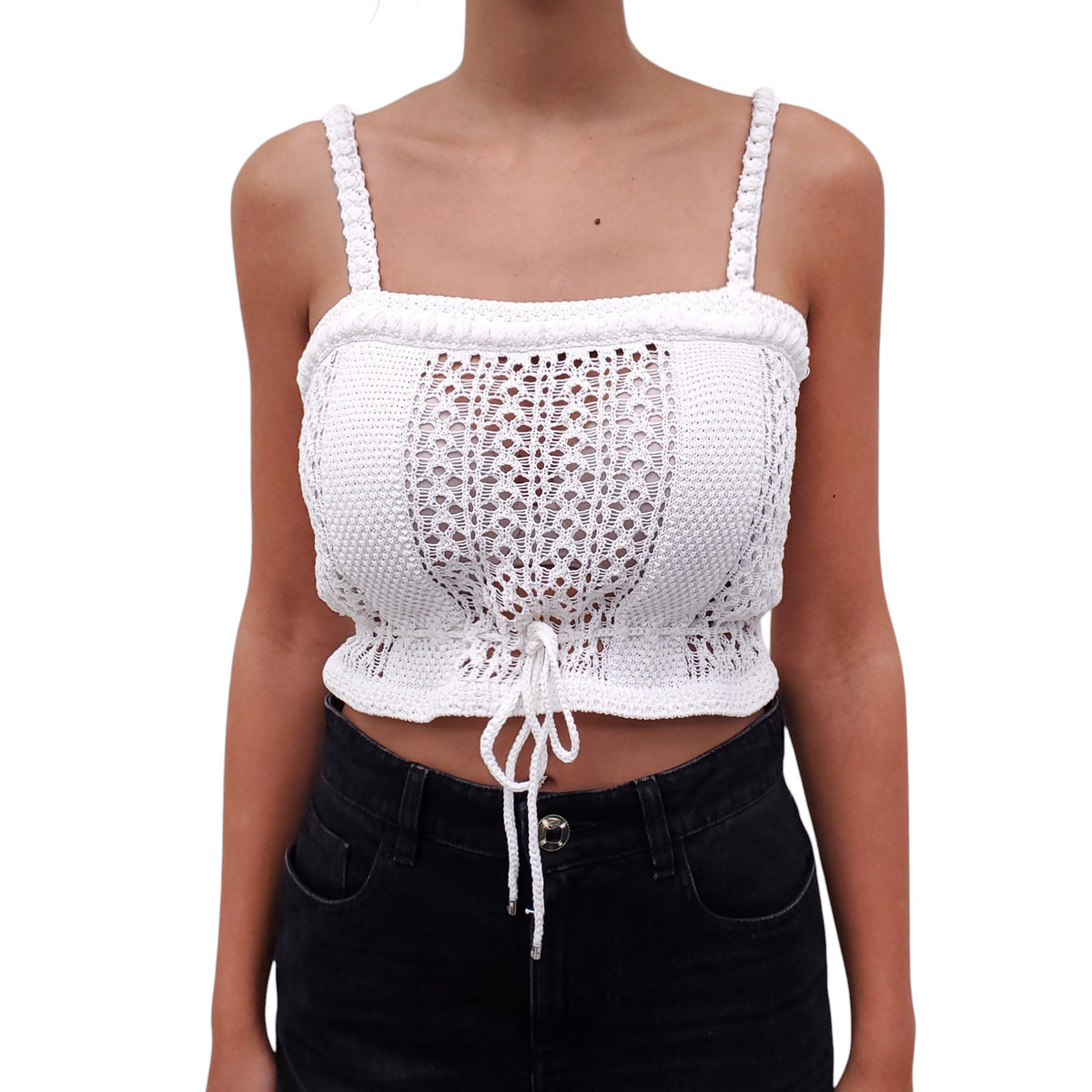 CHANEL CROCHET CROPPED WHITE TOP - SIZE 38