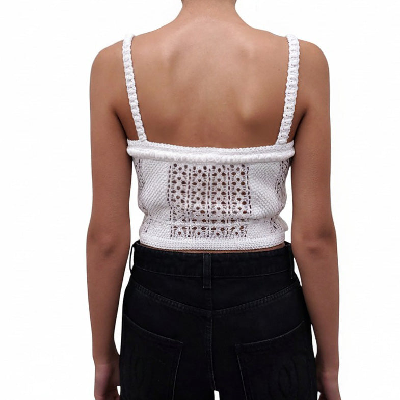 CHANEL CROCHET CROPPED WHITE TOP - SIZE 38