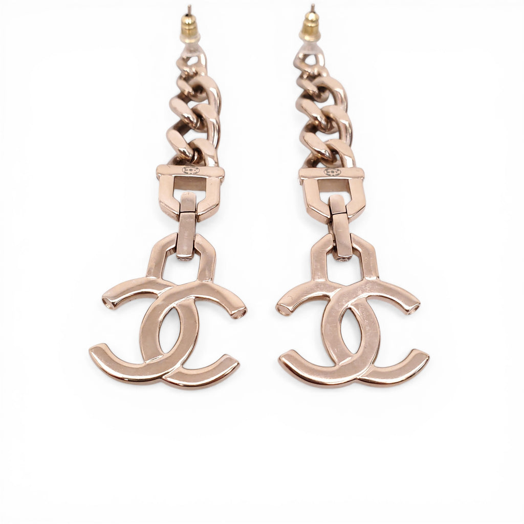 CHANEL CRYSTAL AND PEARL CC LOGO DROP EARRINGS
