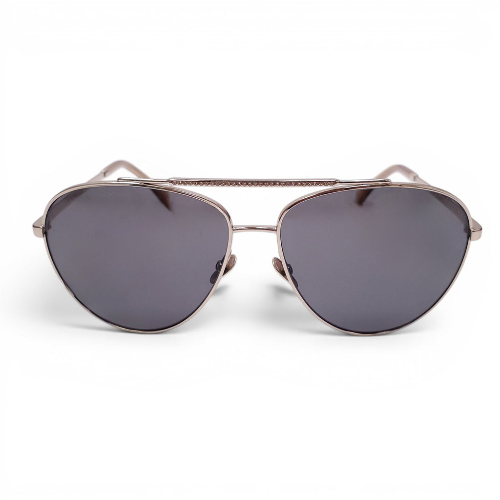 CHANEL GOLD AVIATOR SUNGLASSES WITH CRYSTAL DETAIL