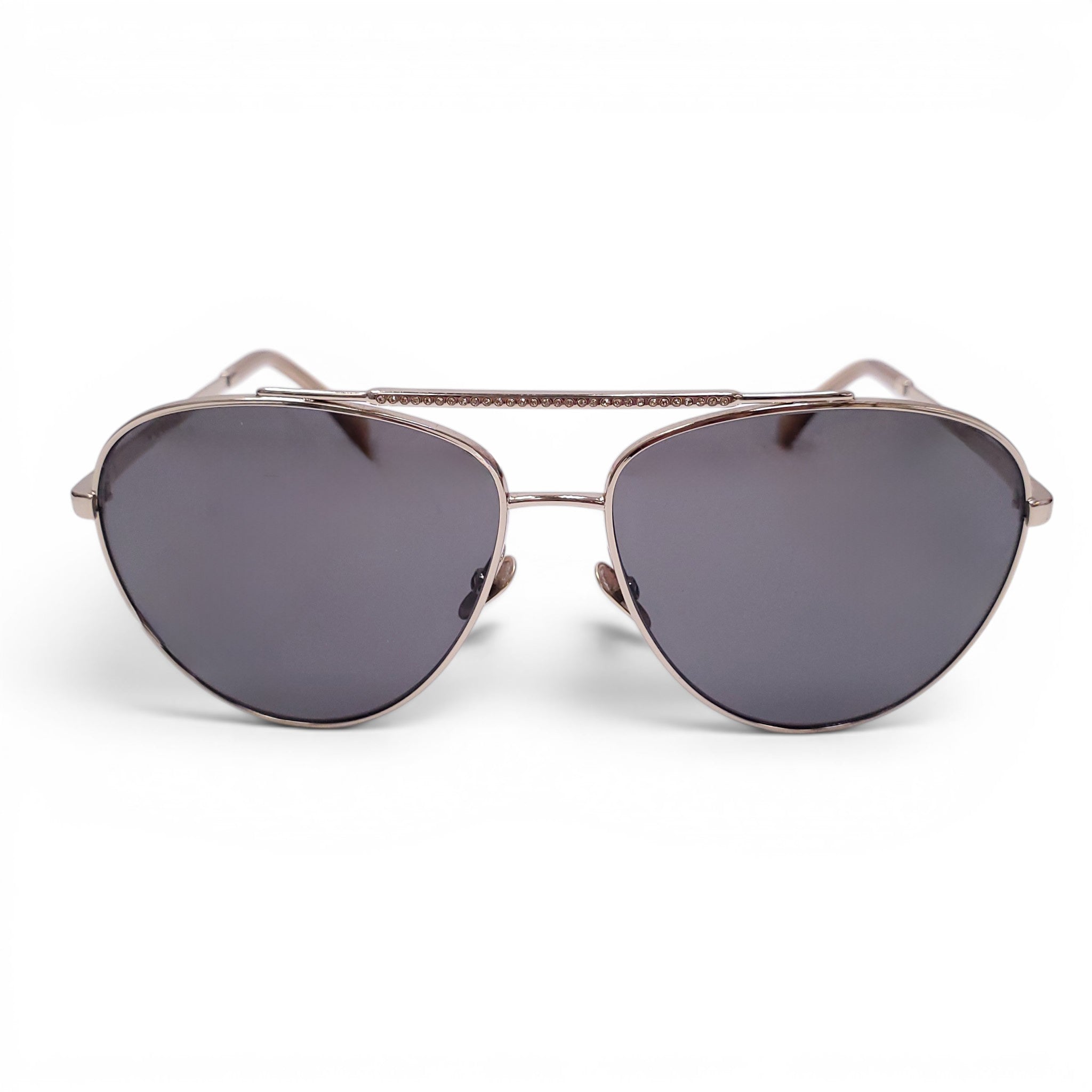 CHANEL GOLD AVIATOR SUNGLASSES WITH CRYSTAL DETAIL