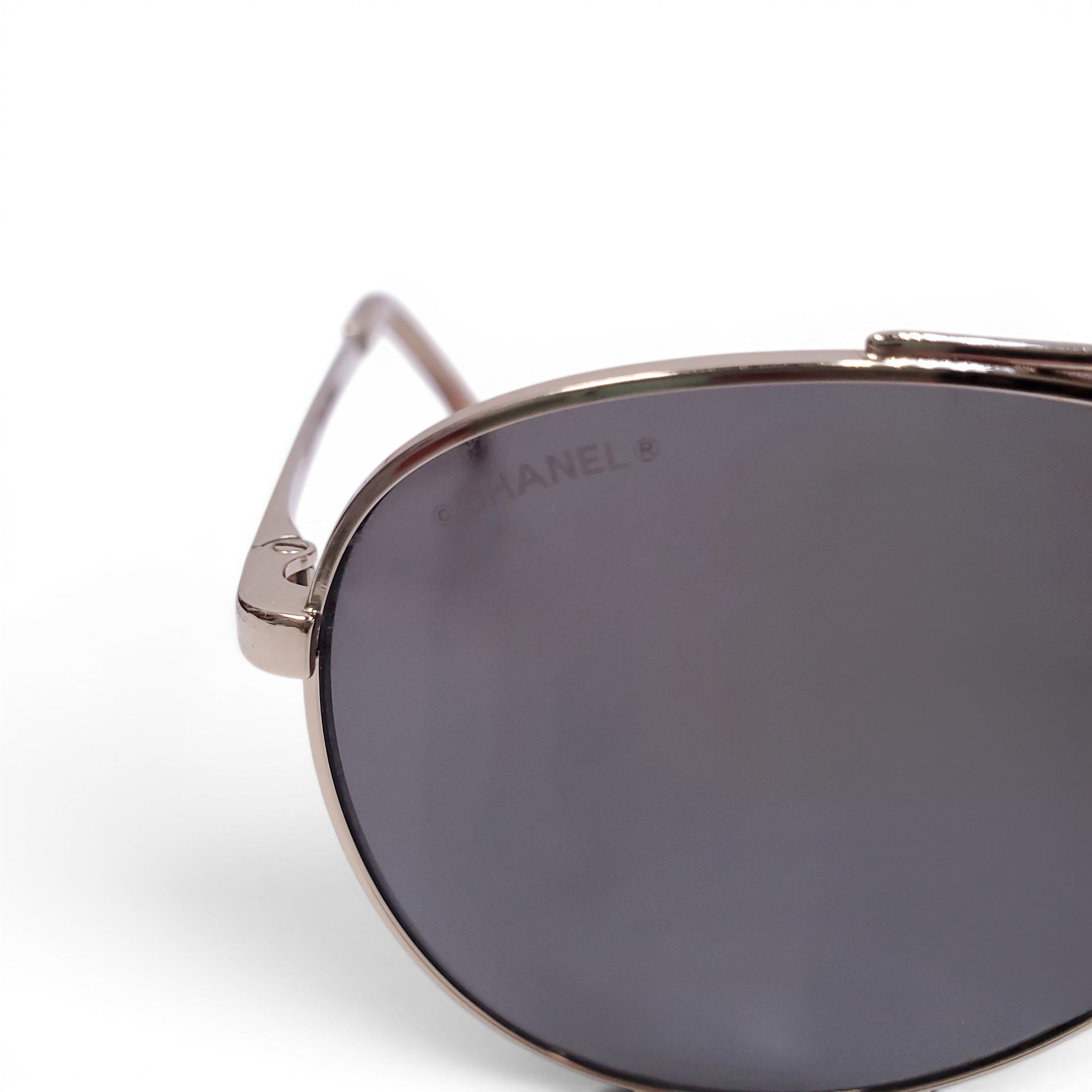 CHANEL GOLD AVIATOR SUNGLASSES WITH CRYSTAL DETAIL