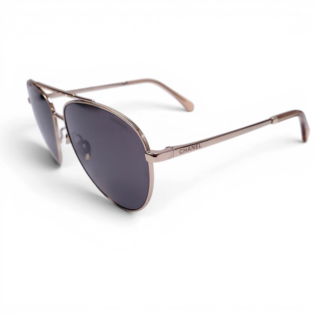 CHANEL GOLD AVIATOR SUNGLASSES WITH CRYSTAL DETAIL