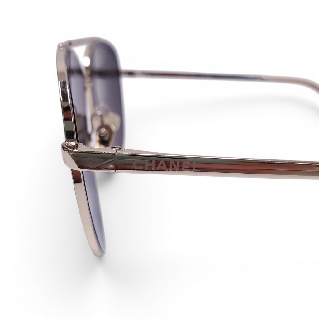 CHANEL GOLD AVIATOR SUNGLASSES WITH CRYSTAL DETAIL