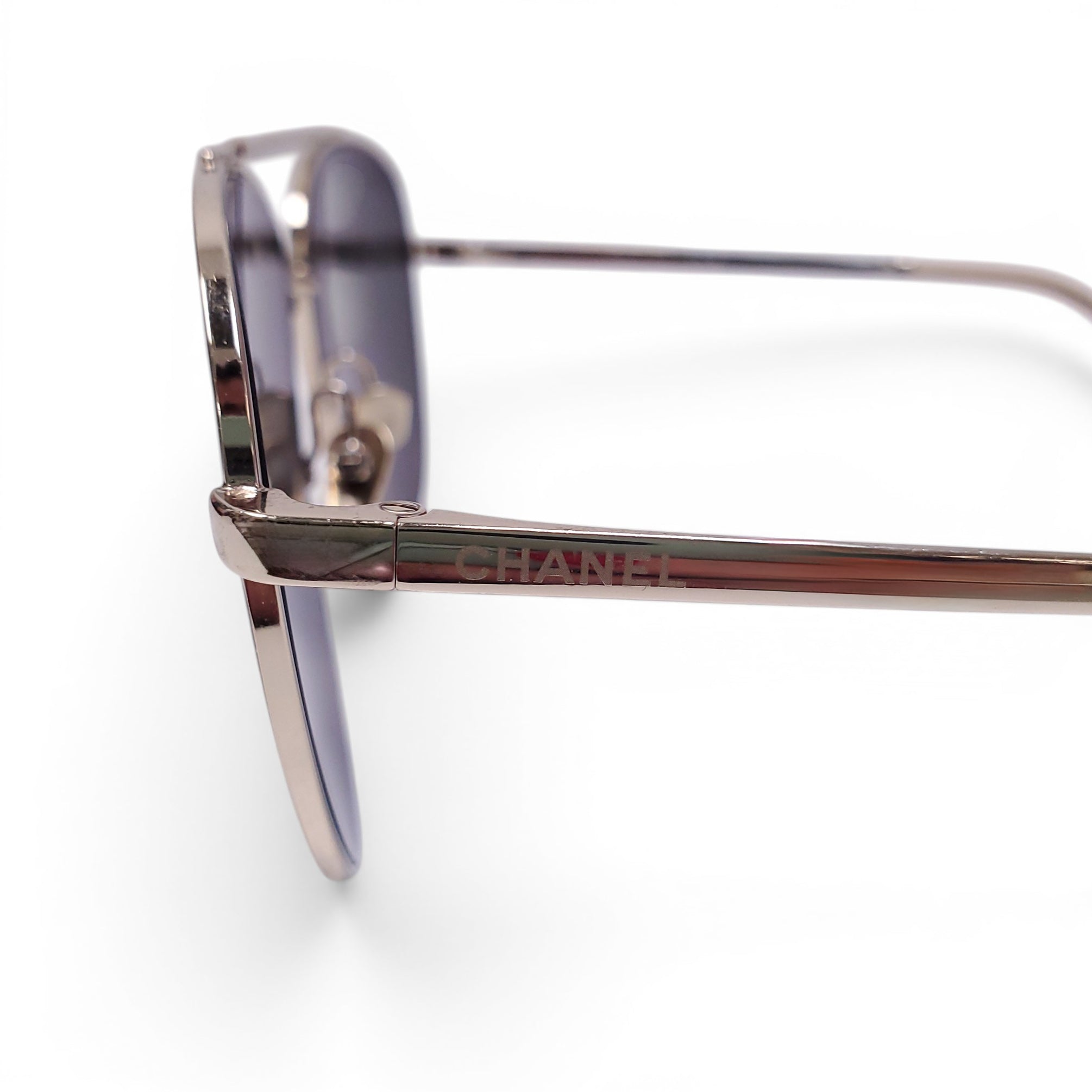 CHANEL GOLD AVIATOR SUNGLASSES WITH CRYSTAL DETAIL