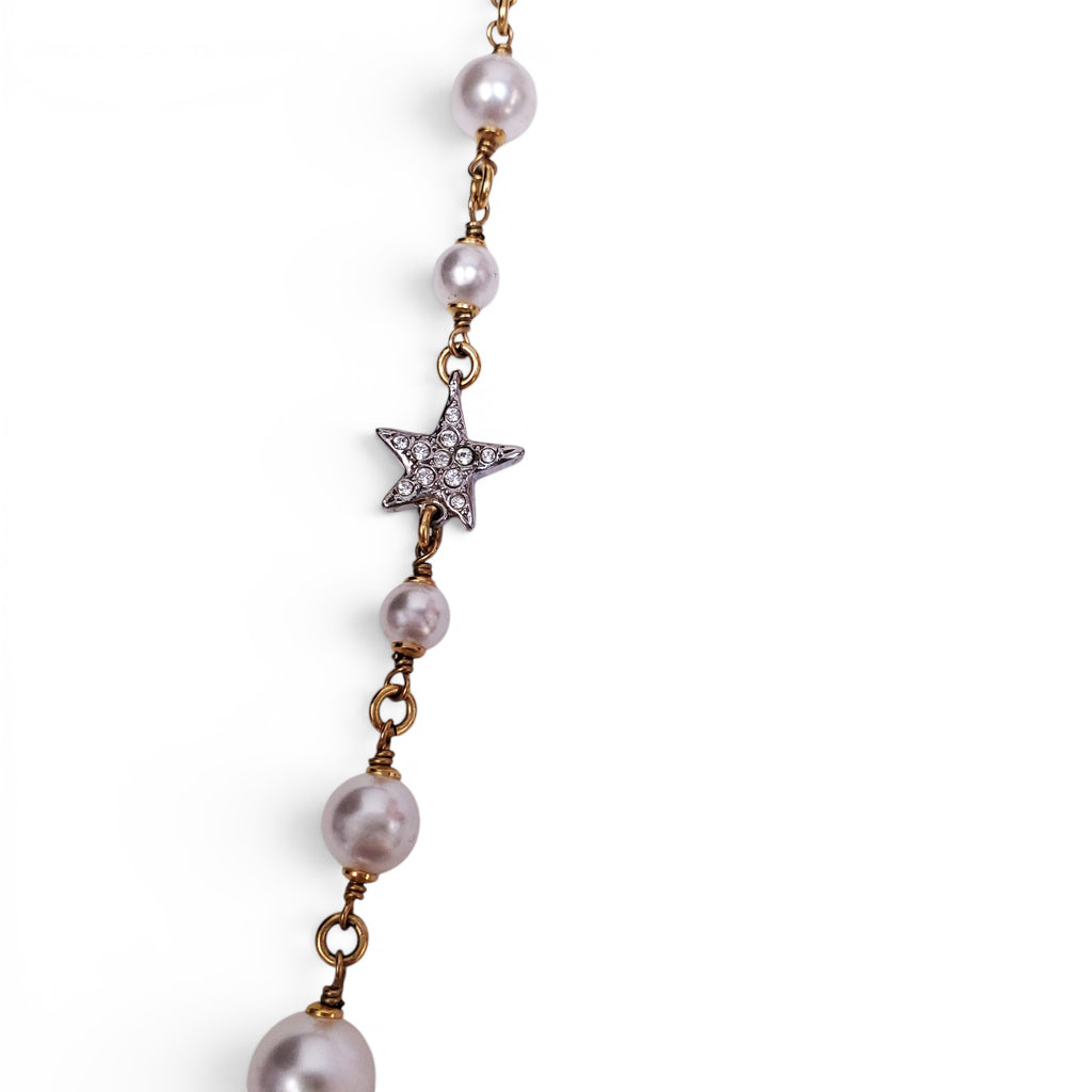 CHANEL GOLD NECKLACE WITH CREAM PEARLS, STARS, AND CC LOGO