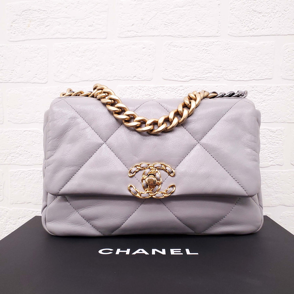 CHANEL GREY 19 FLAP BAG