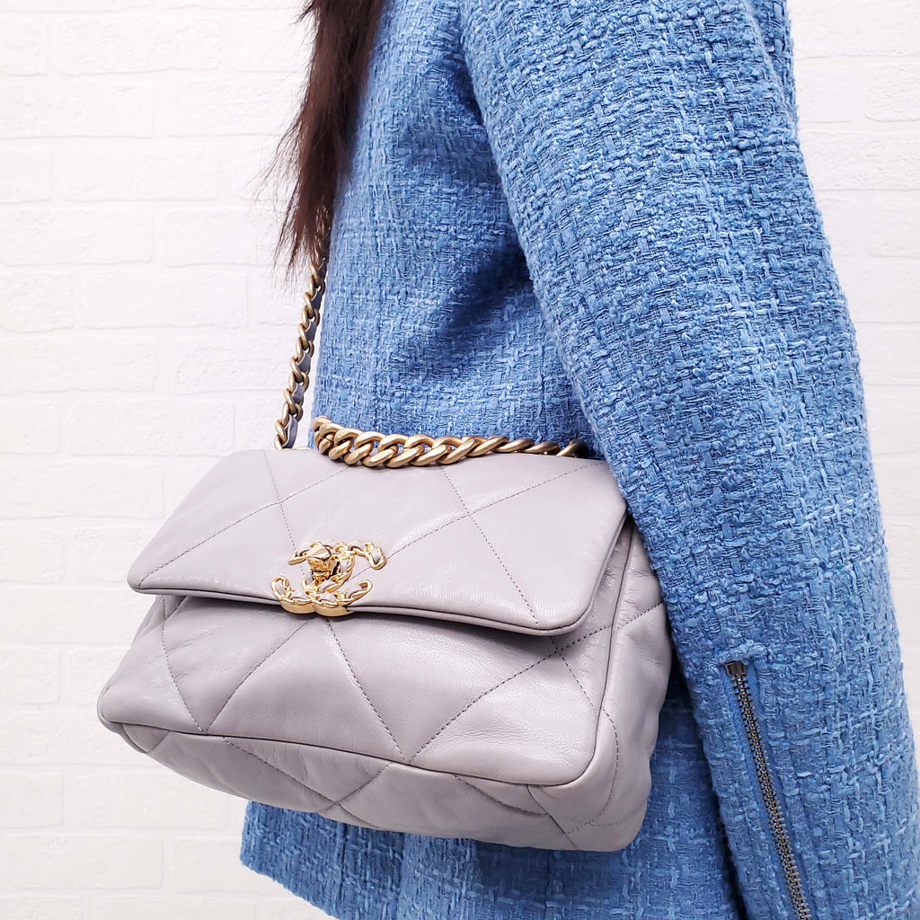CHANEL GREY 19 FLAP BAG