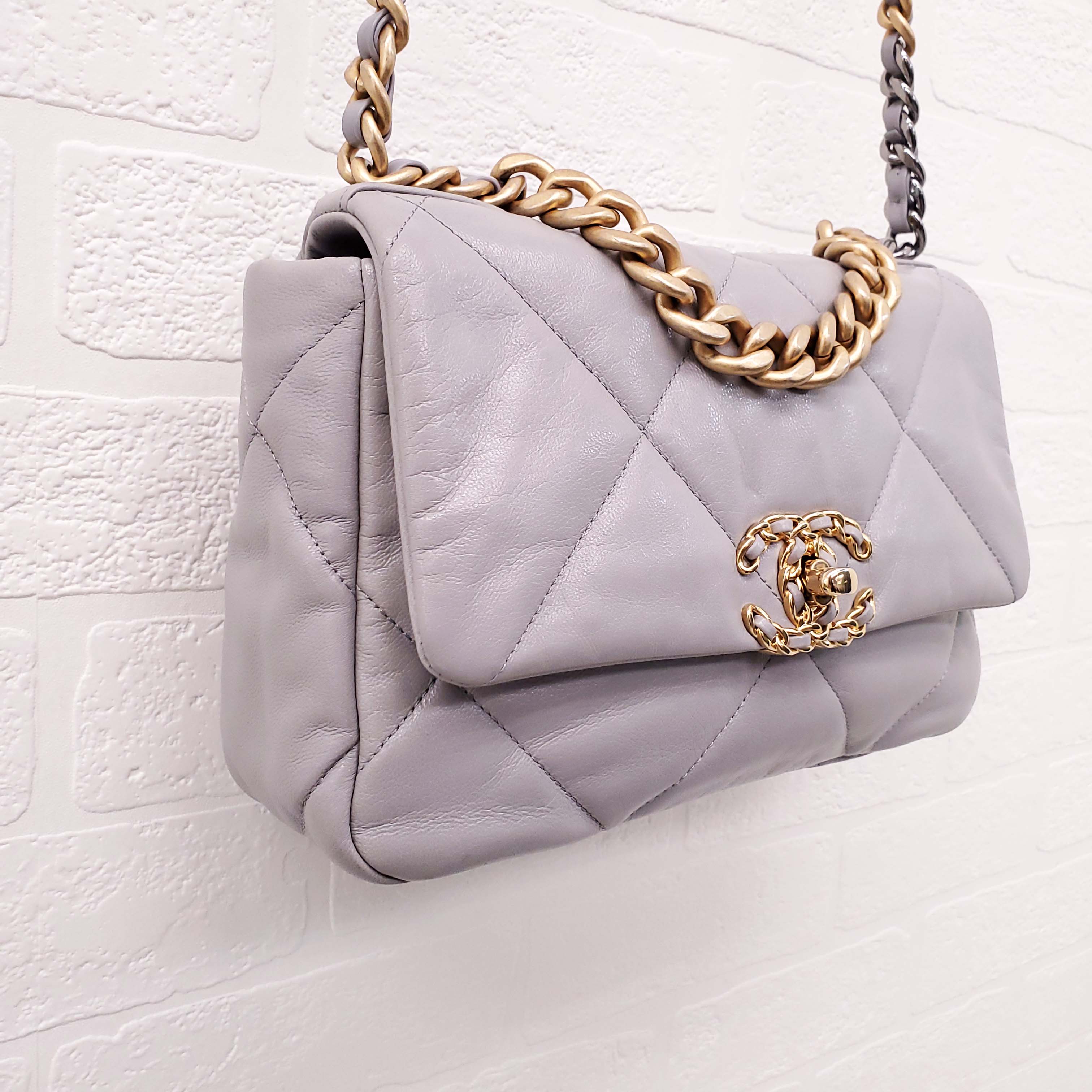 CHANEL GREY 19 FLAP BAG