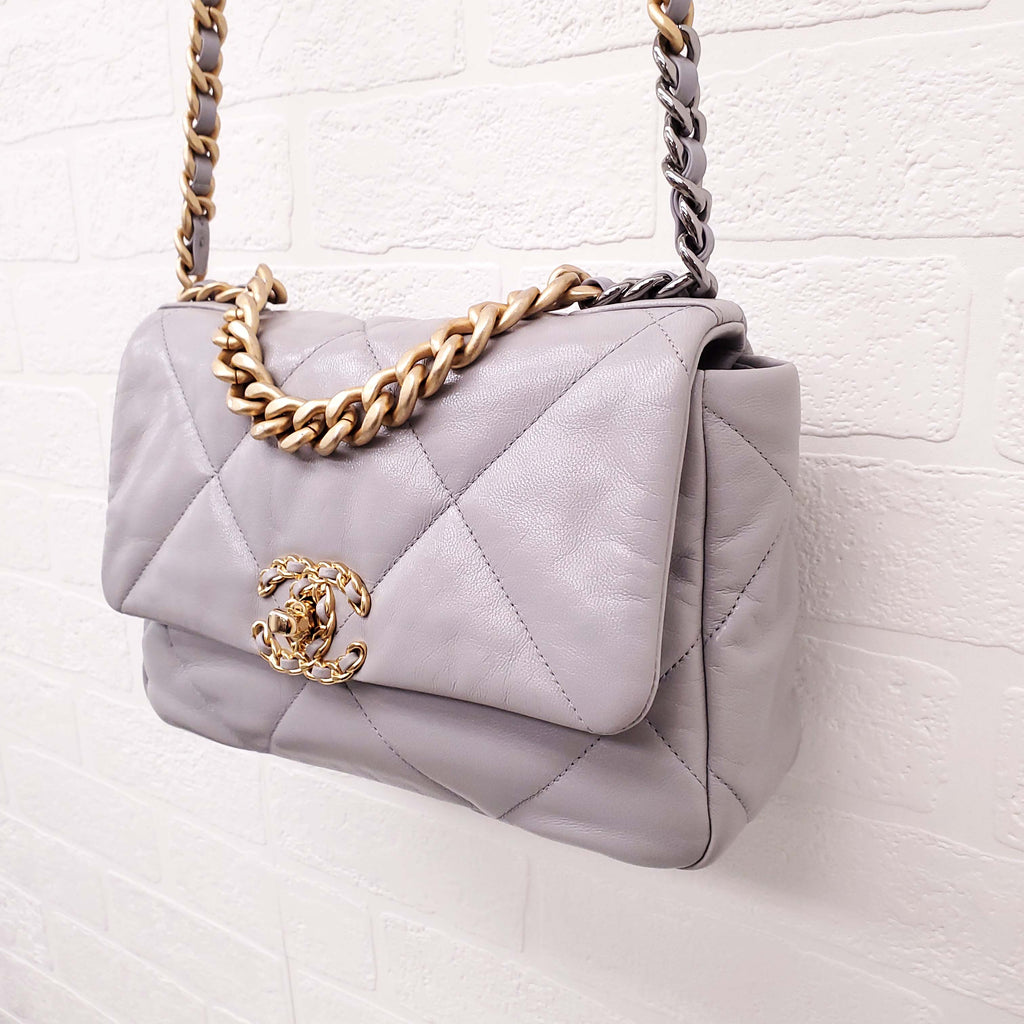 CHANEL GREY 19 FLAP BAG