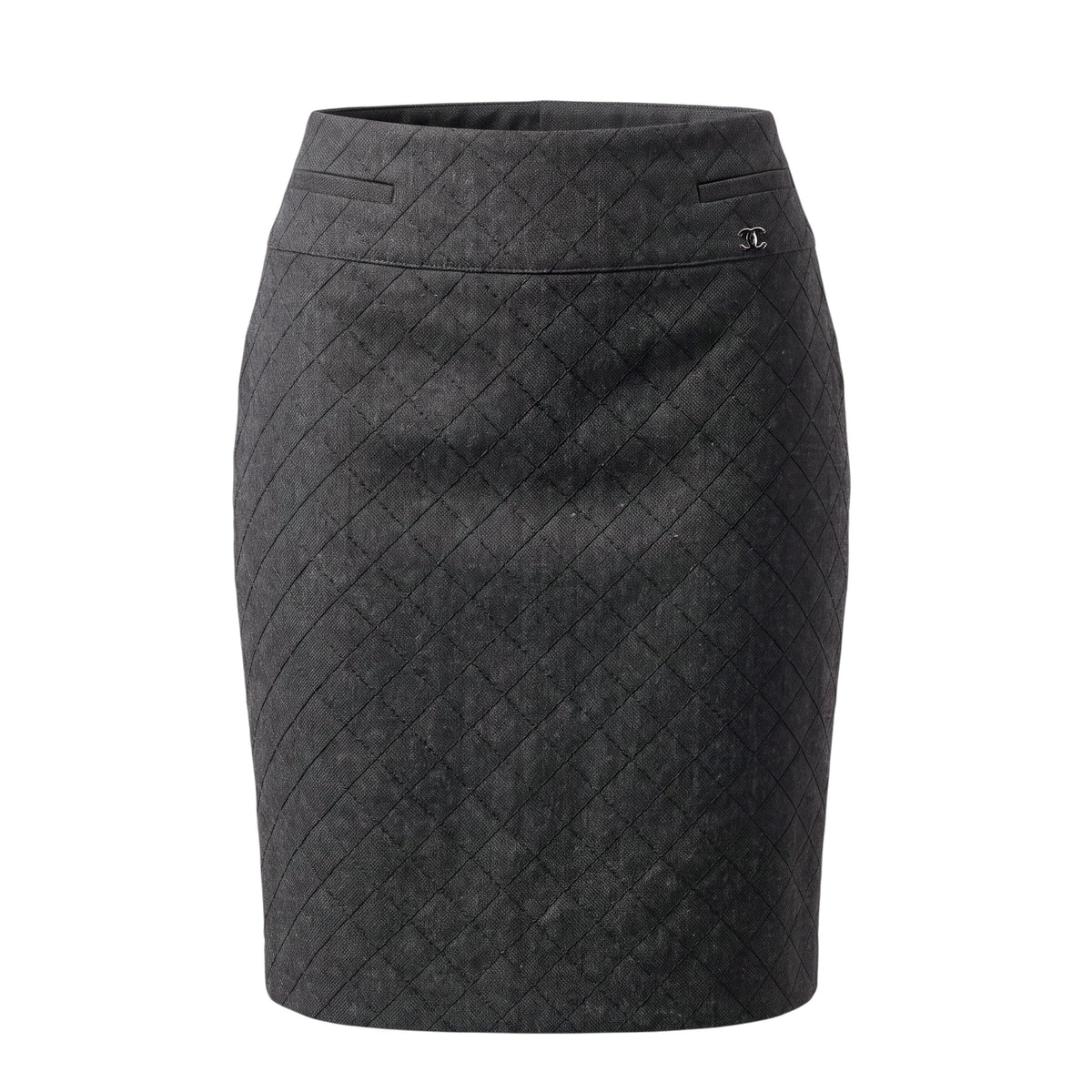 CHANEL GREY ARGYLE SKIRT - SIZE 40