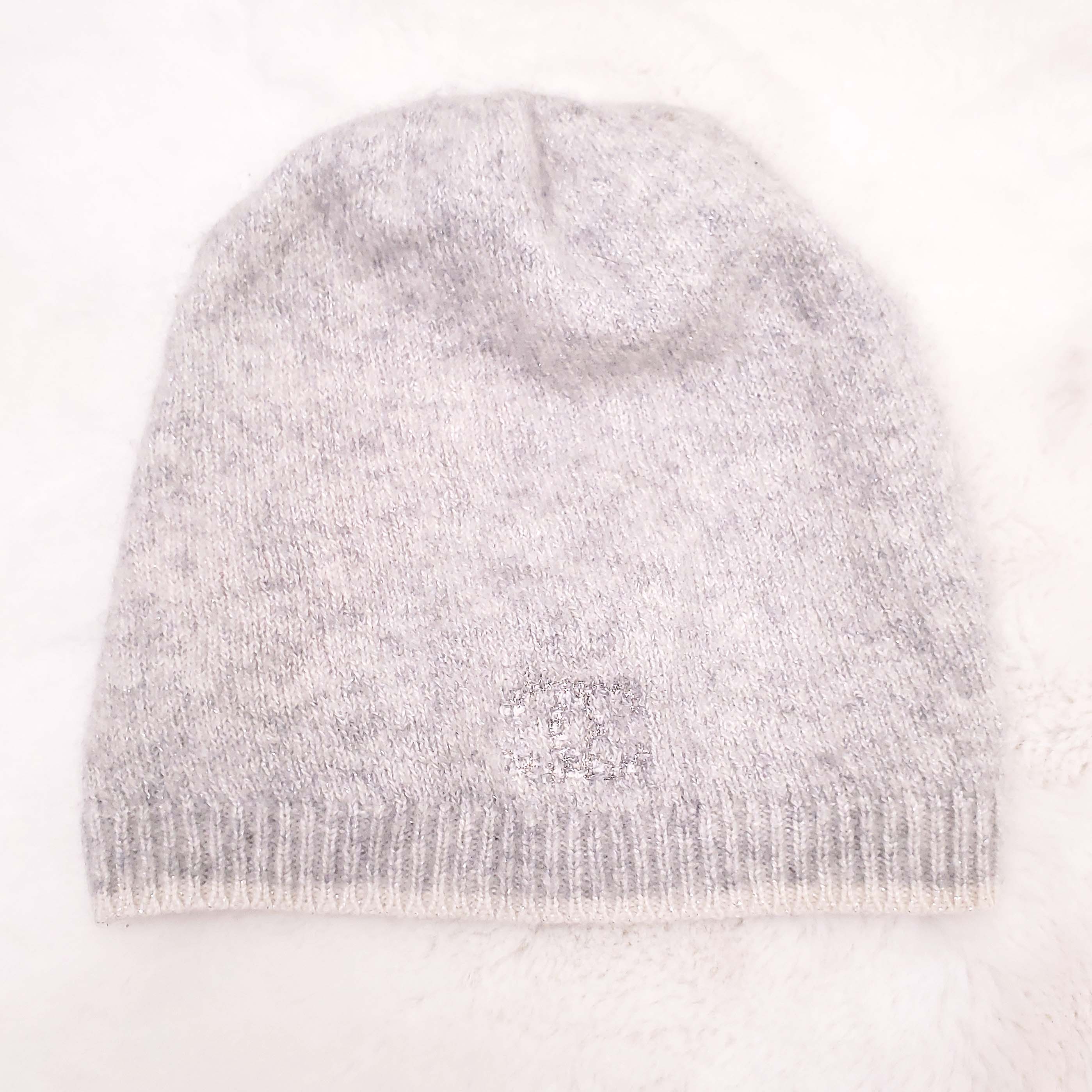 CHANEL GREY CASHMERE LOGO HAT