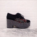 CHANEL GREY TWEED AND FELT PLATFORM OXFORDS - SIZE 39.5