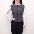 CHANEL GREY TWEED TANK TOP WITH LOGO BUTTONS - SIZE 42