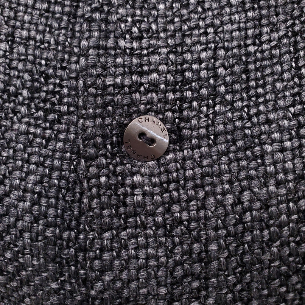 CHANEL GREY TWEED TANK TOP WITH LOGO BUTTONS - SIZE 42