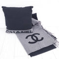 CHANEL GREY WOOL AND CASHMERE BLEND LOGO BLANKET AND PILLOW SET