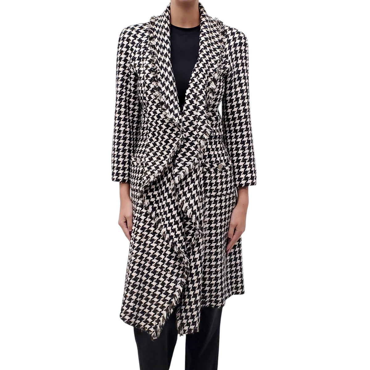 CHANEL HOUNDSTOOTH COAT WITH CC LOGO BUTTONS - SIZE 36