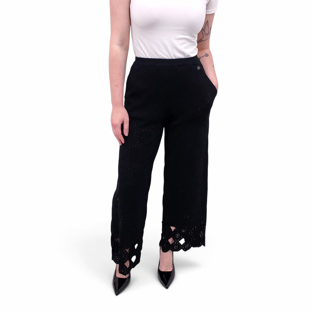 CHANEL LACE CROCHET BLACK TROUSERS - SIZE 34
