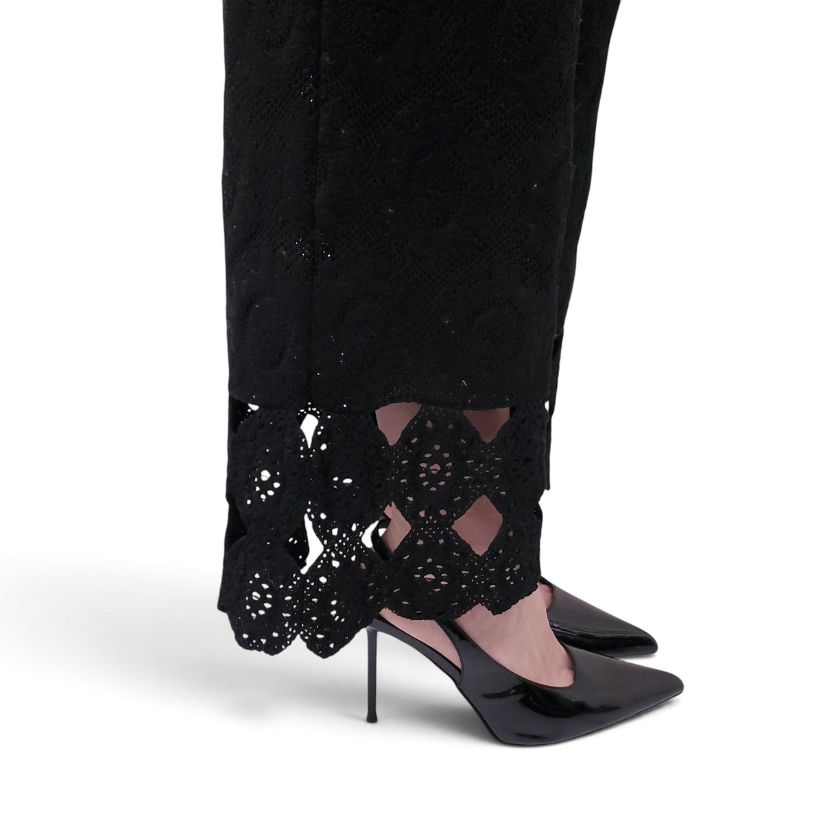 CHANEL LACE CROCHET BLACK TROUSERS - SIZE 34