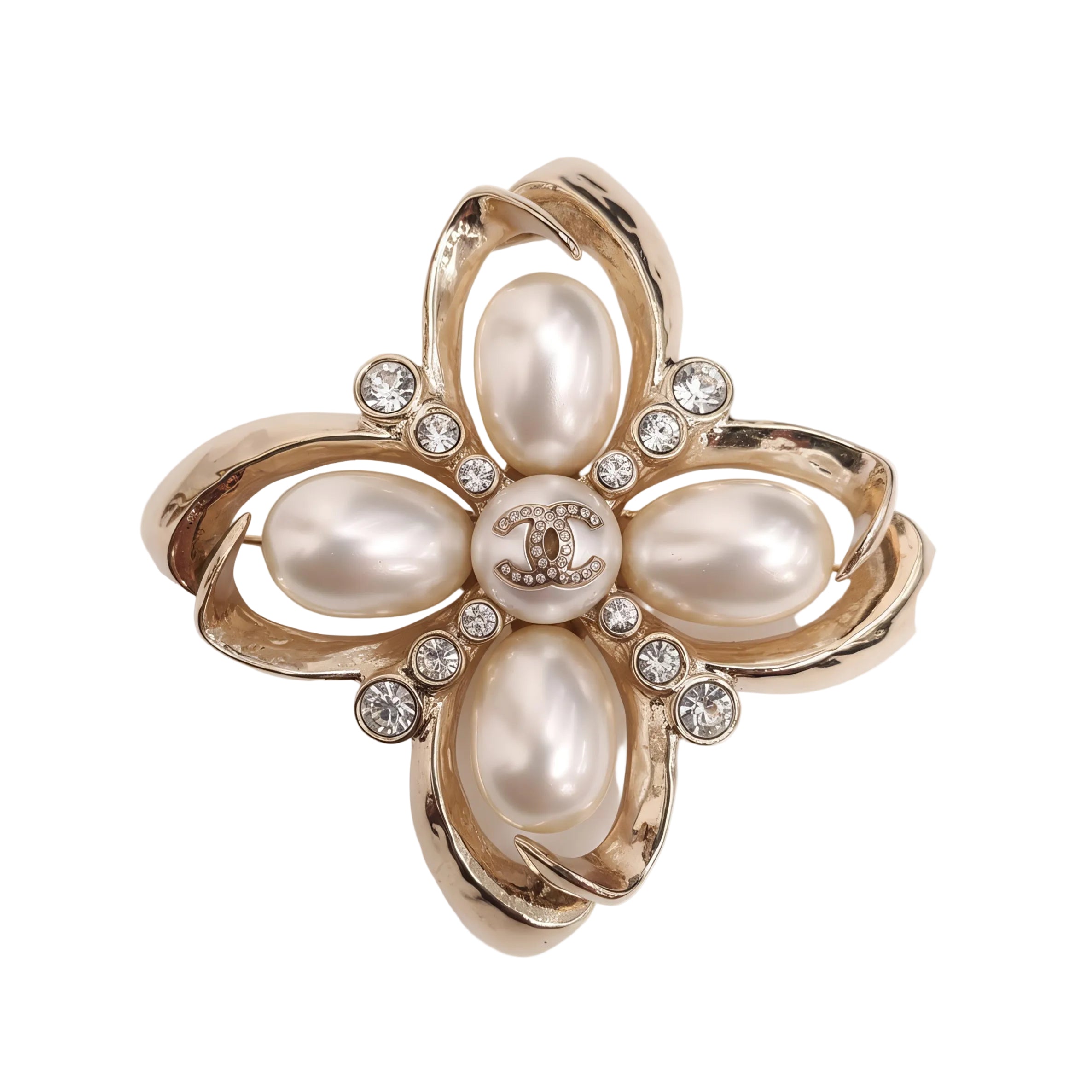 CHANEL LARGE CRYSTAL AND PEARL BROOCH