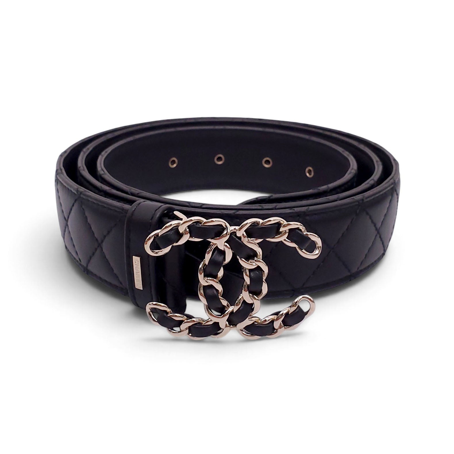 CHANEL LEATHER LOGO BELT - SIZE 105