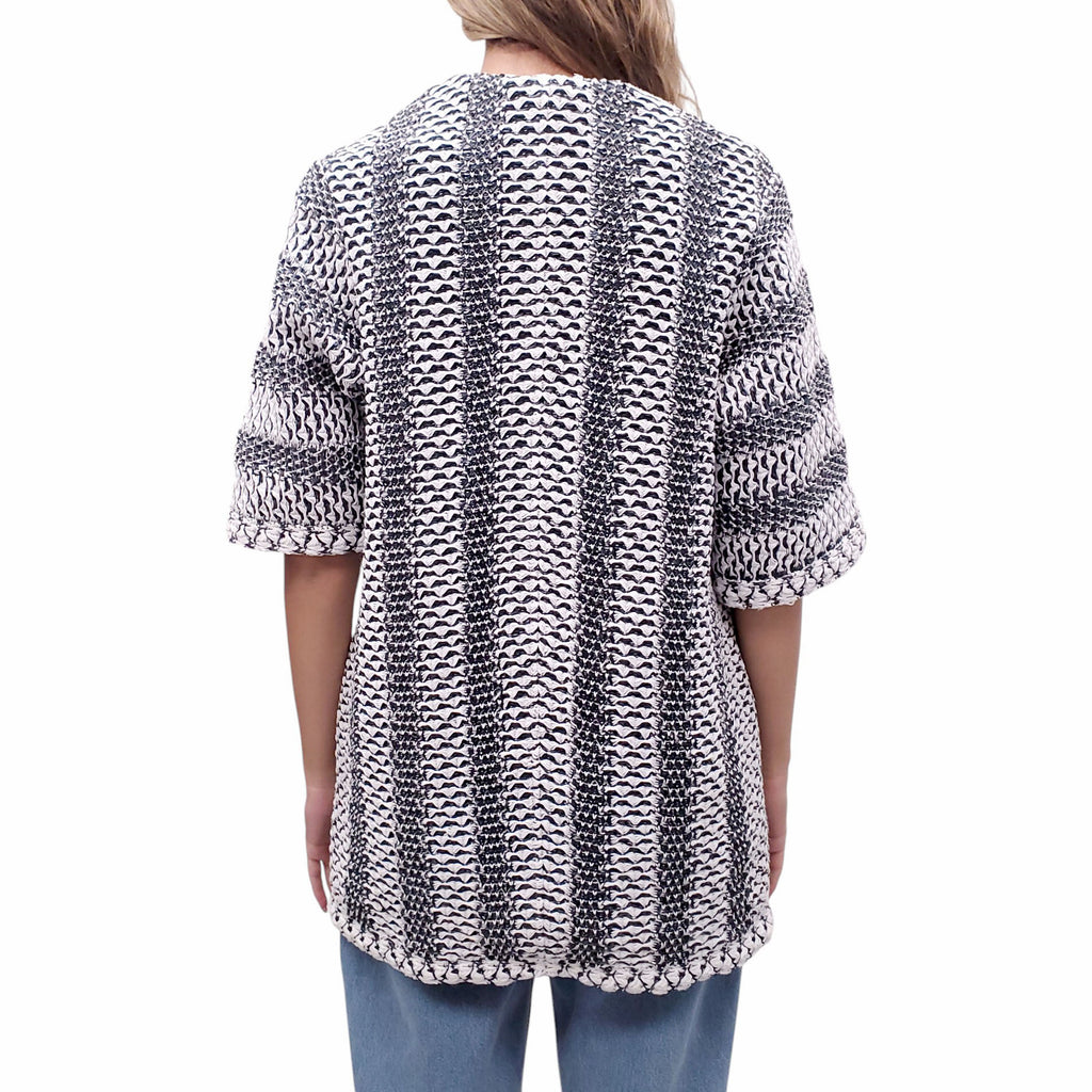 CHANEL LESAGE WOVEN GREY AND WHITE JACKET - SIZE 38