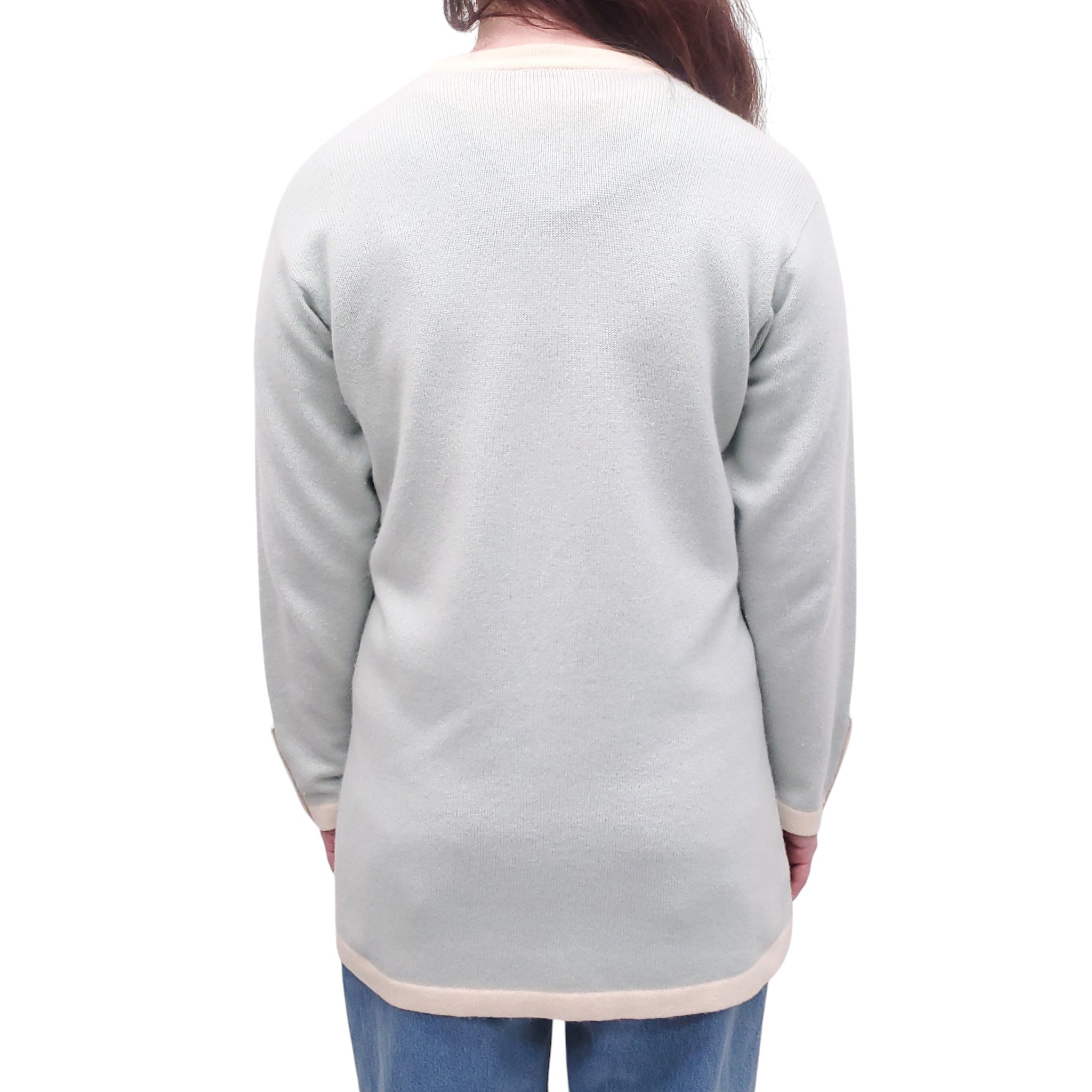 CHANEL LIGHT BLUE AND CREAM CASHMERE SWEATER SET  - SIZE 42