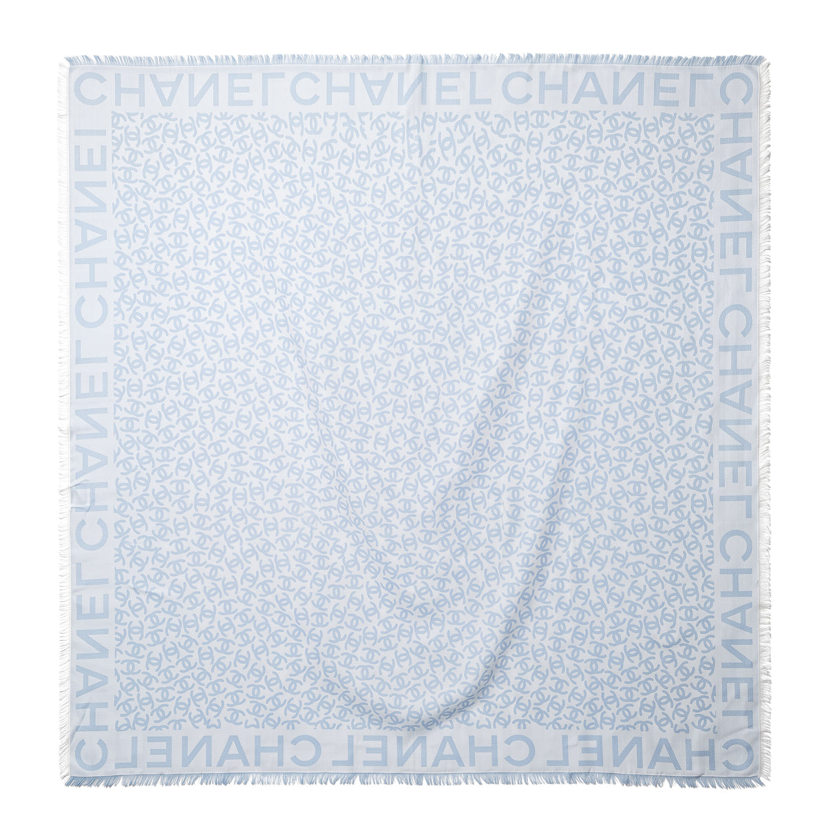 CHANEL LIGHT BLUE LOGO SCARF