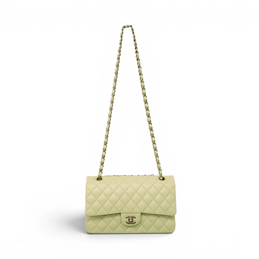 CHANEL LIME GREEN LAMBSKIN CLASSIC MEDUIM DOUBLE FLAP BAG