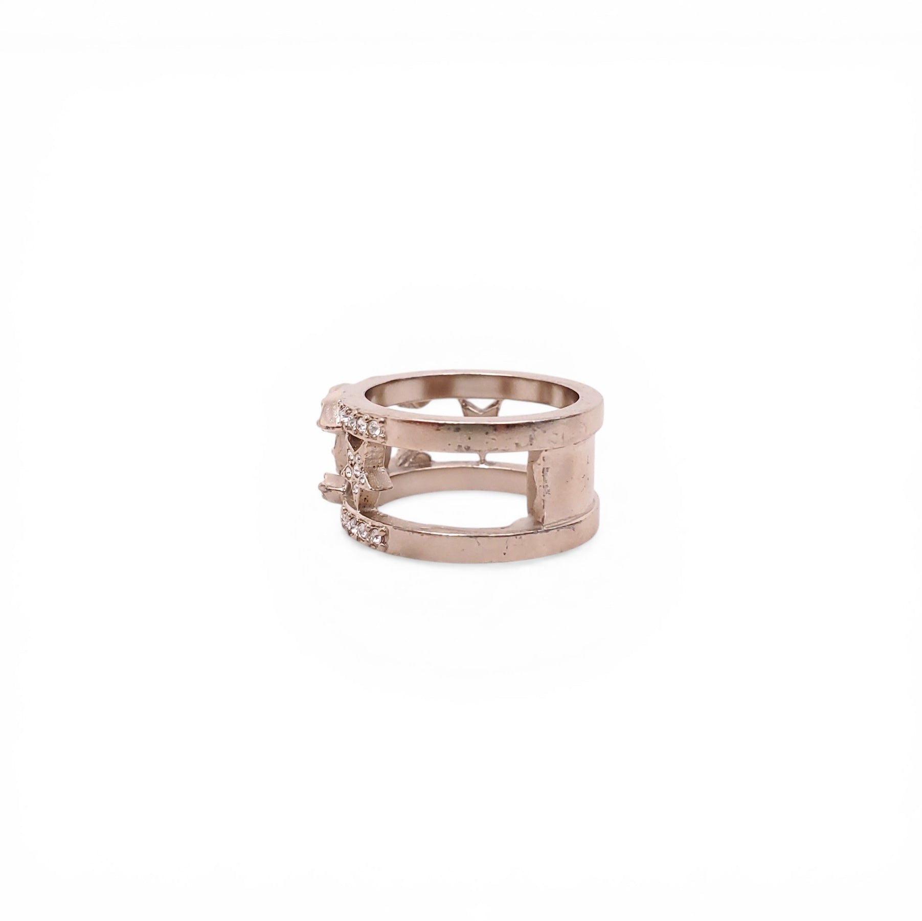 CHANEL METAL AND CRYSTAL CC LOGO STAR RING - SIZE 7.5