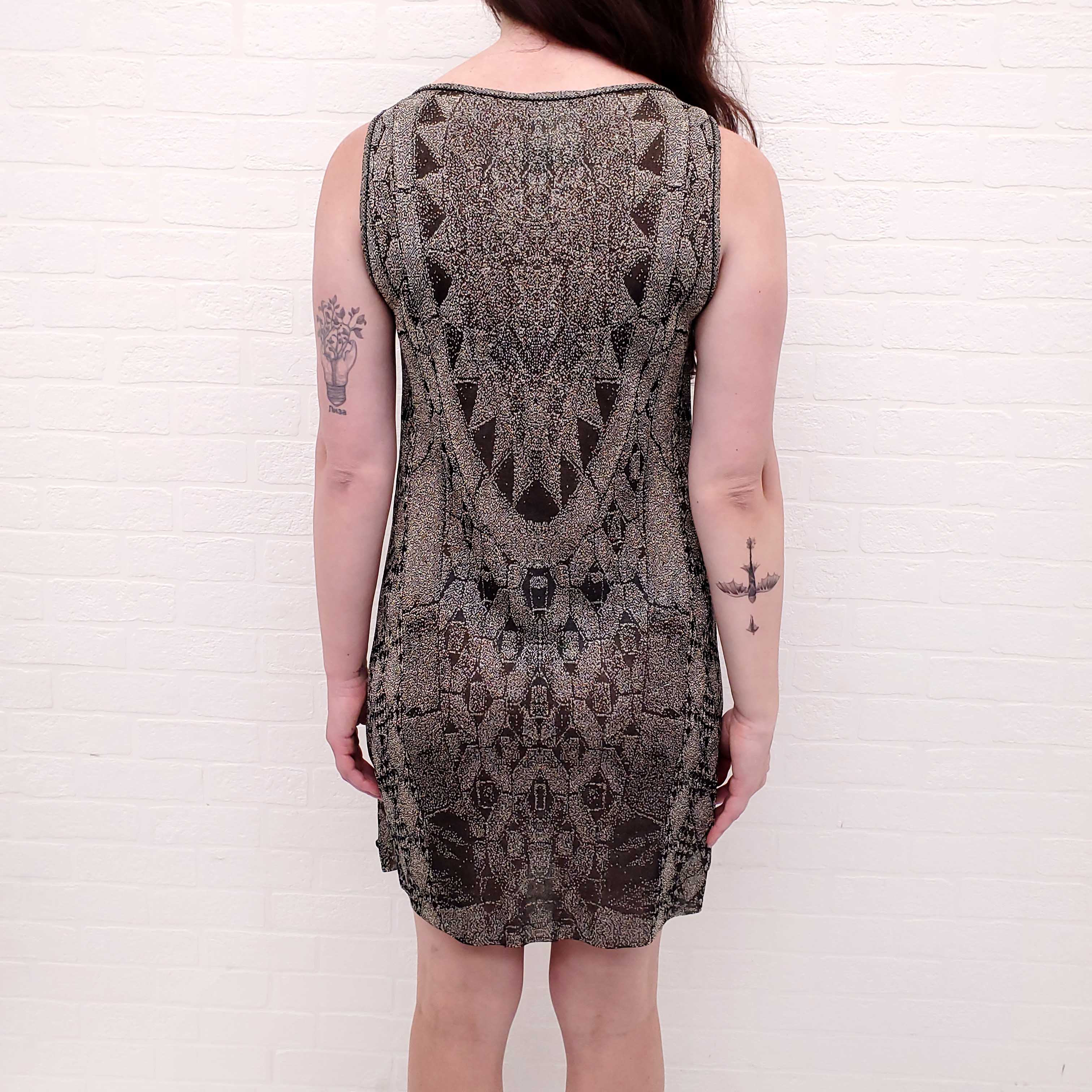 CHANEL METALLIC PATTERNED DRESS SET WITH MATCHING CARDIGAN - SIZE 40