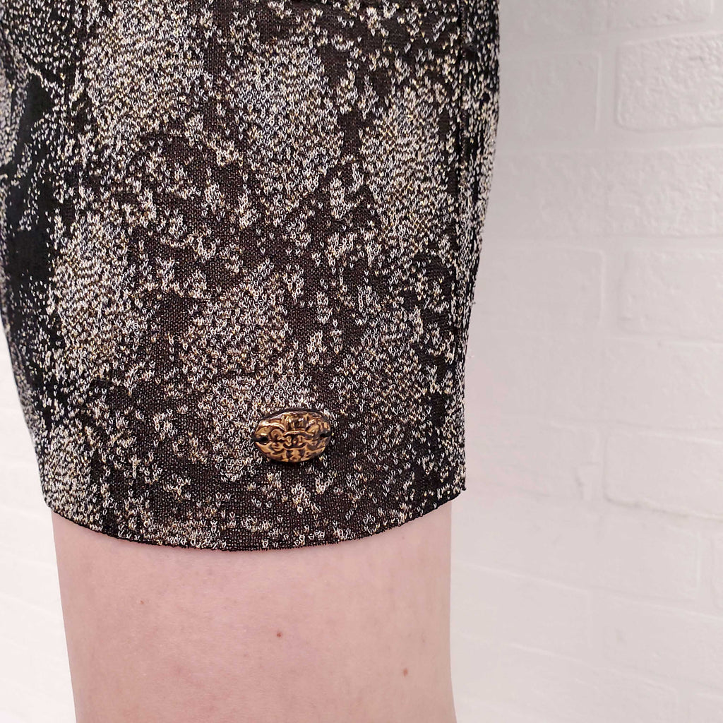 CHANEL METALLIC PATTERNED DRESS SET WITH MATCHING CARDIGAN - SIZE 40
