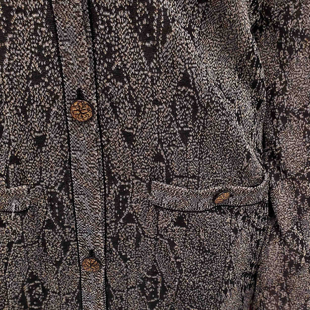 CHANEL METALLIC PATTERNED DRESS SET WITH MATCHING CARDIGAN - SIZE 40