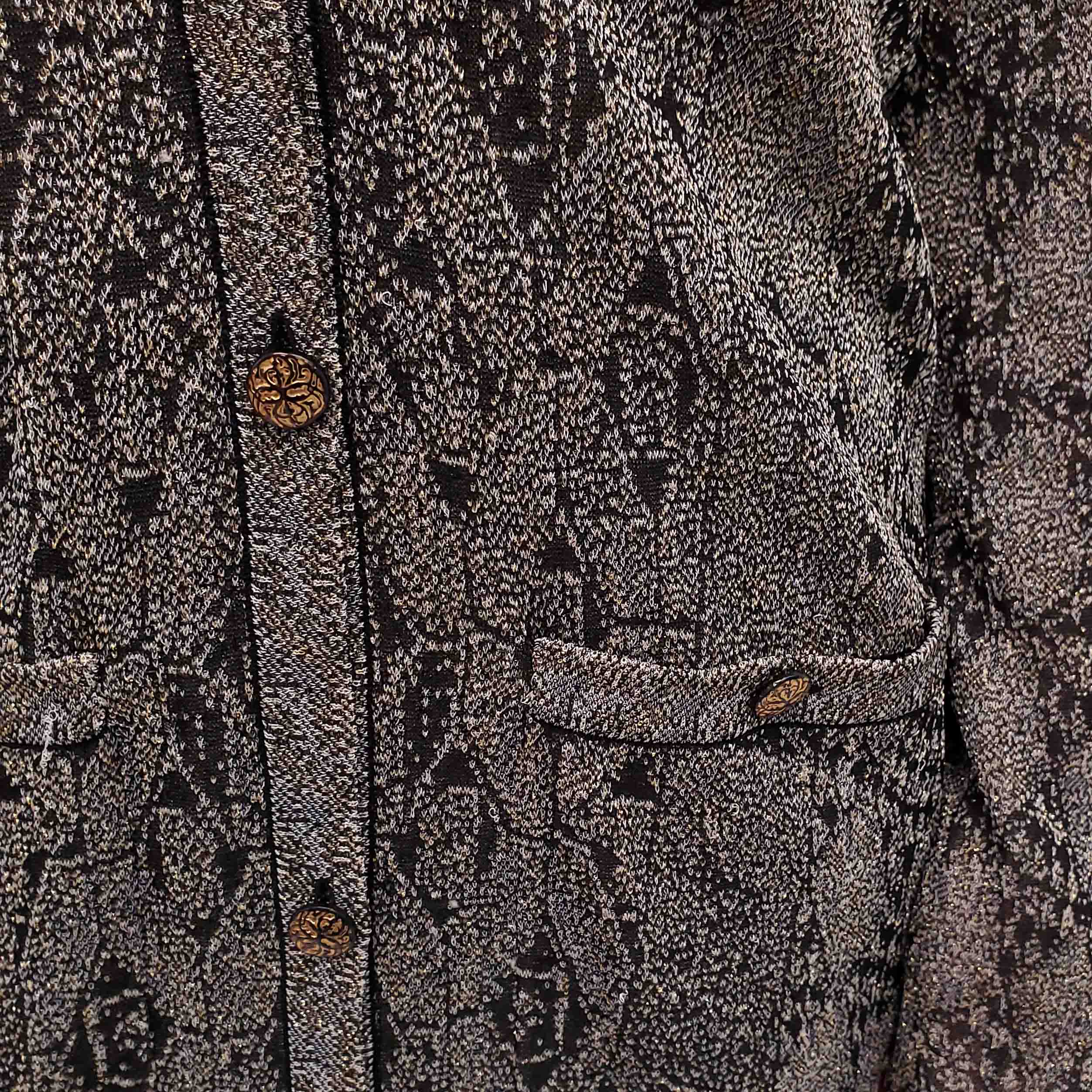 CHANEL METALLIC PATTERNED DRESS SET WITH MATCHING CARDIGAN - SIZE 40