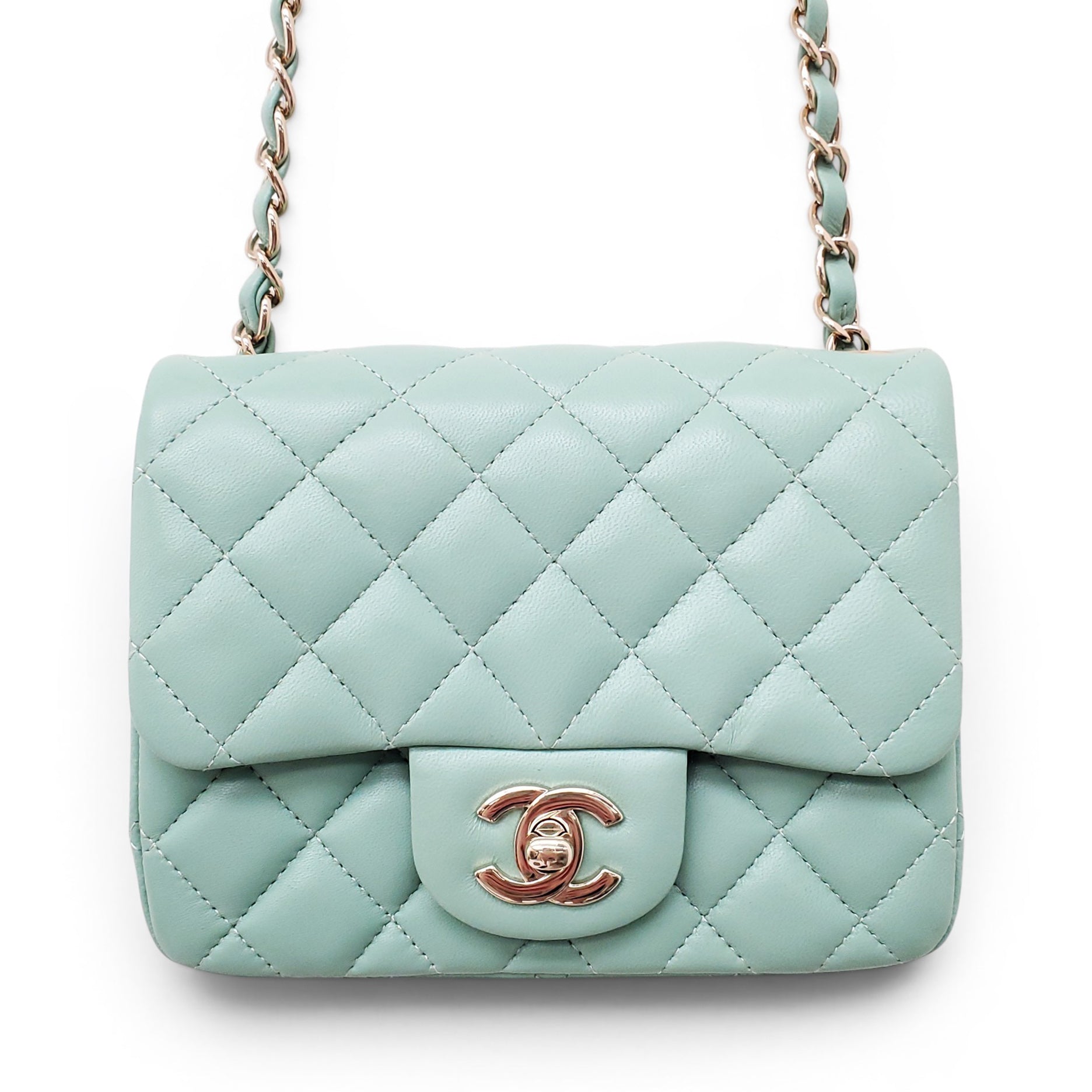 CHANEL MINT LAMBSKIN SQUARE FLAP BAG