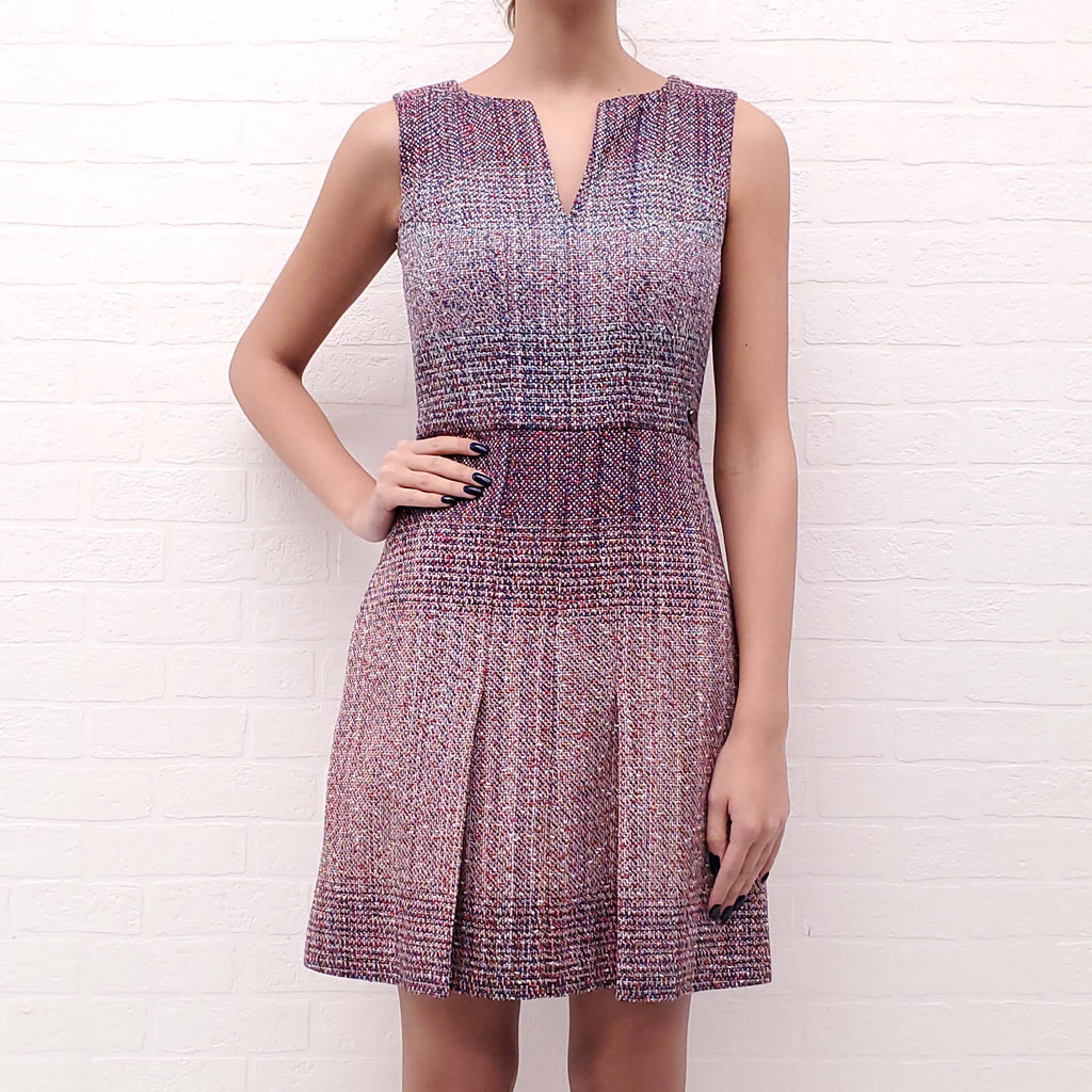CHANEL MULTI-COLOUR TWEED DRESS WITH LOGO - SIZE 36