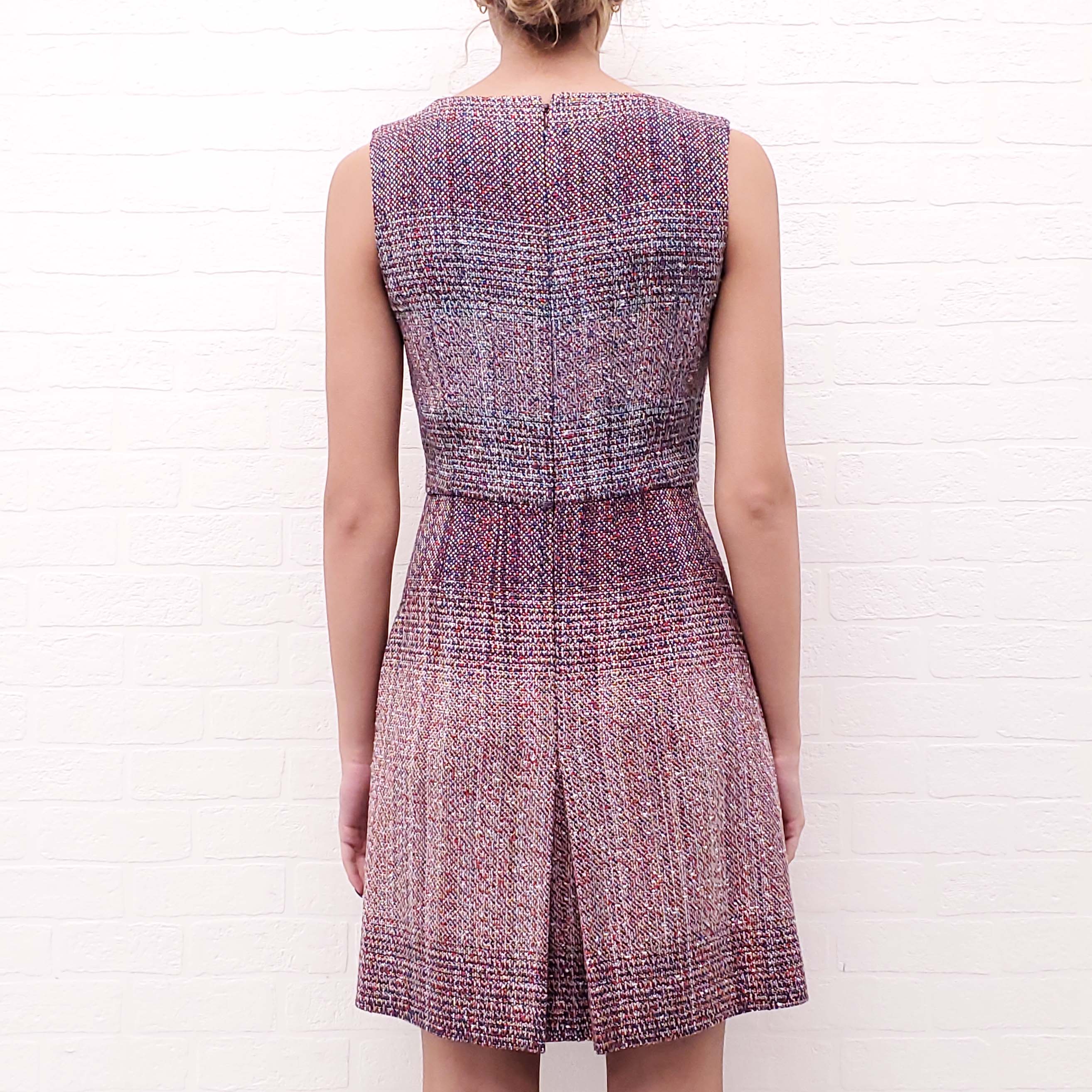 CHANEL MULTI-COLOUR TWEED DRESS WITH LOGO - SIZE 36
