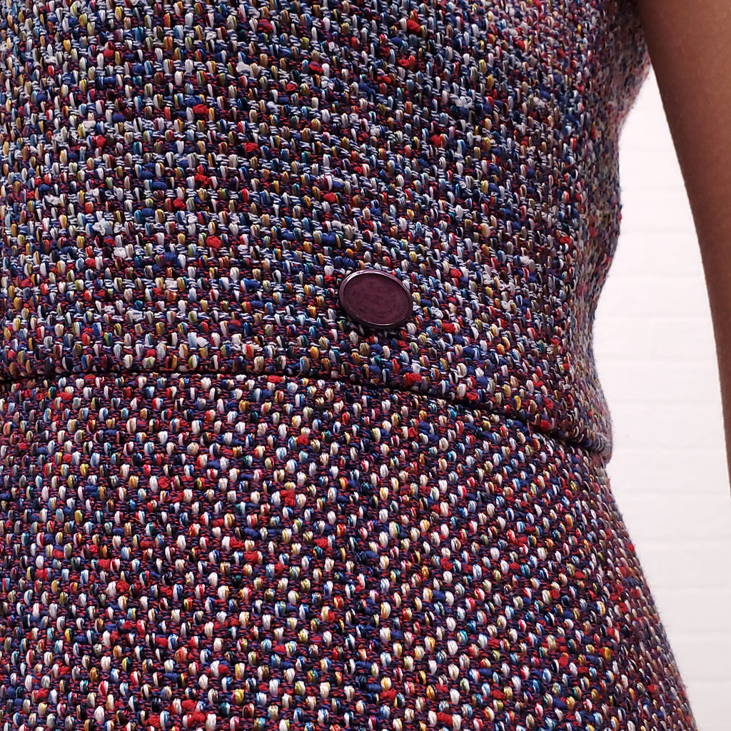 CHANEL MULTI-COLOUR TWEED DRESS WITH LOGO - SIZE 36