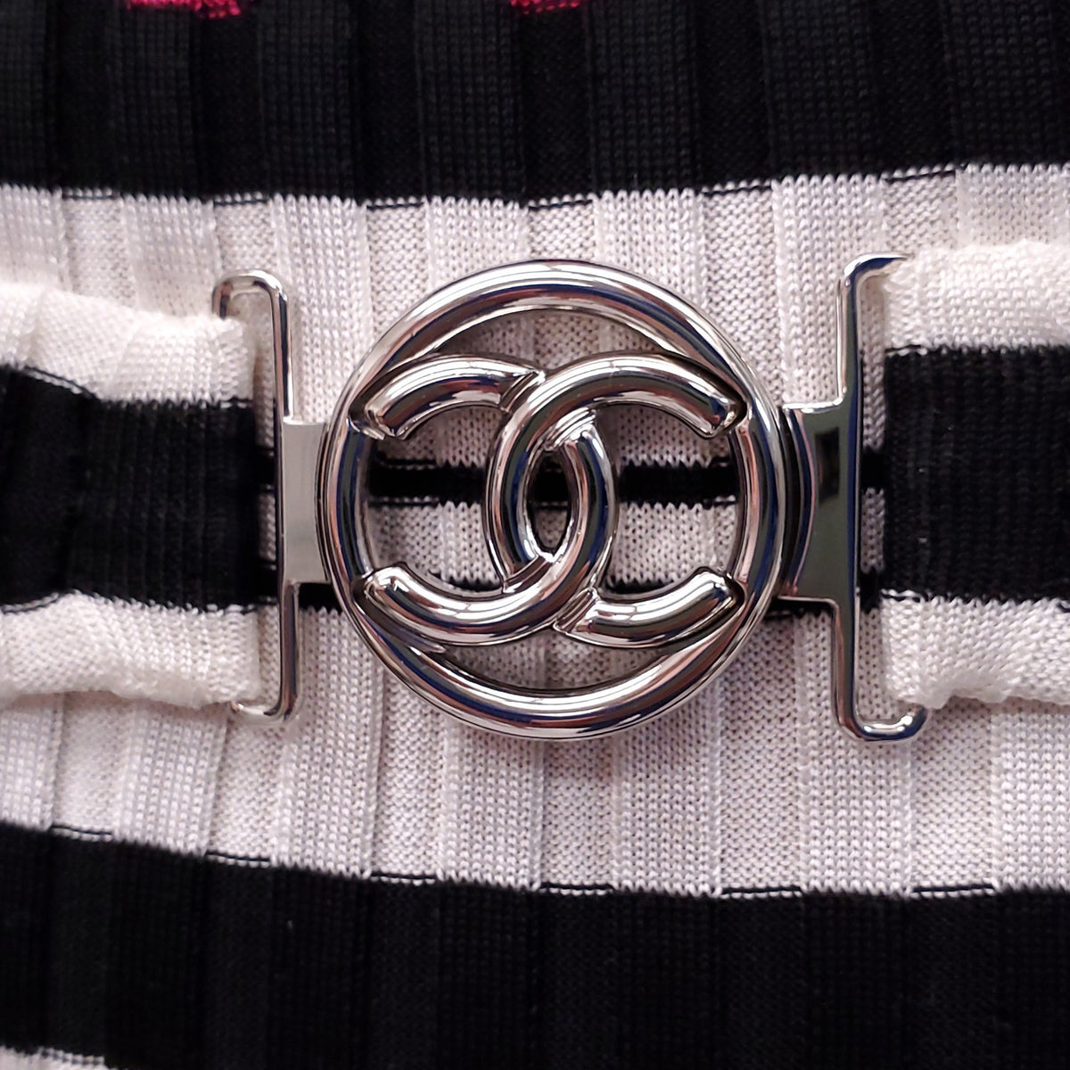 CHANEL MULTICOLOUR LOGO DRESS WITH MATCHING BELT - SIZE 36
