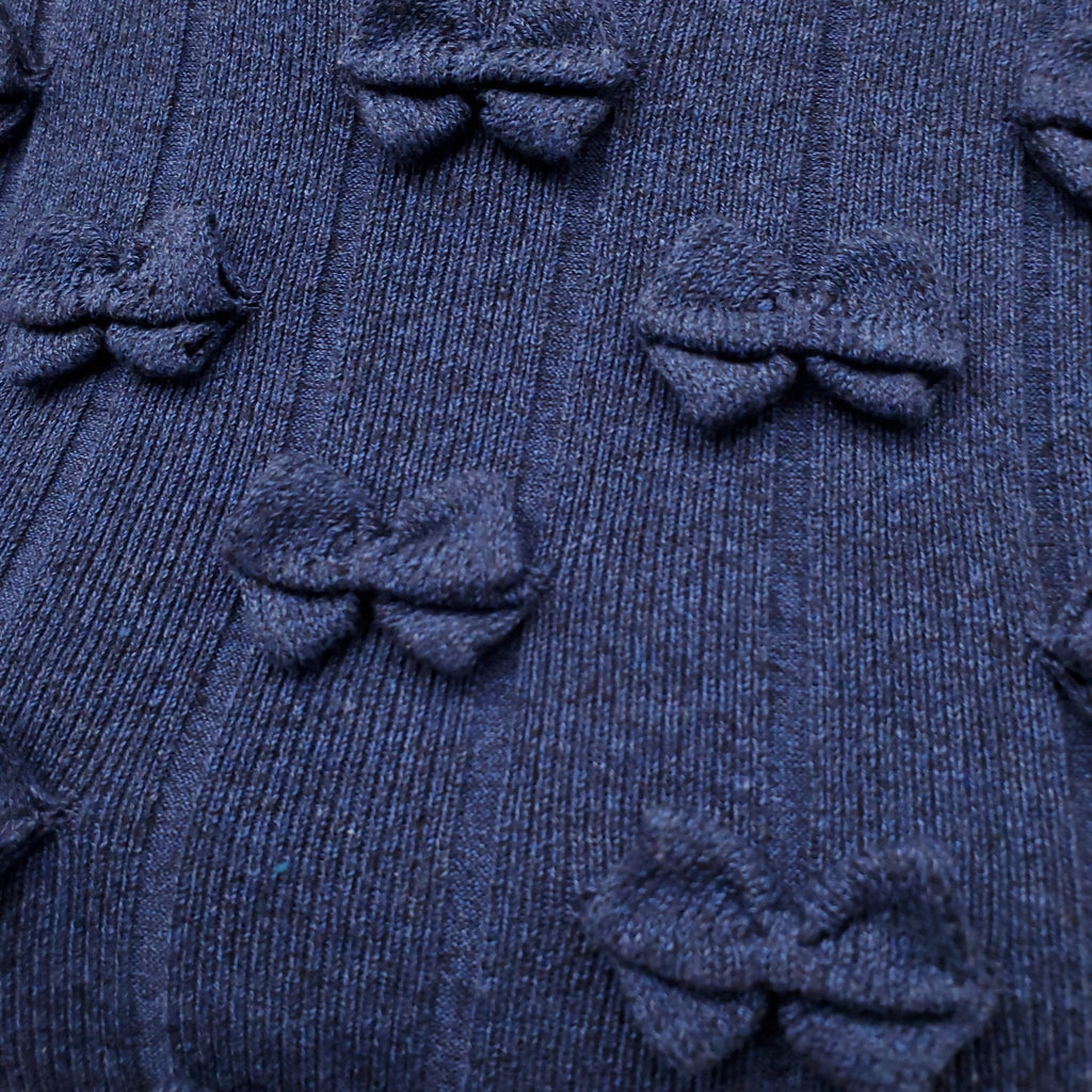 CHANEL NAVY BLUE COTTON KNIT BOW APPLIQUE SWEATER TOP - SIZE 38