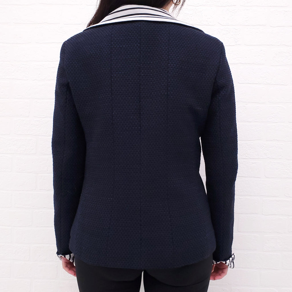 CHANEL NAVY NAUTICAL TWEED BLAZER WITH LOGO BUTTONS - SIZE 40