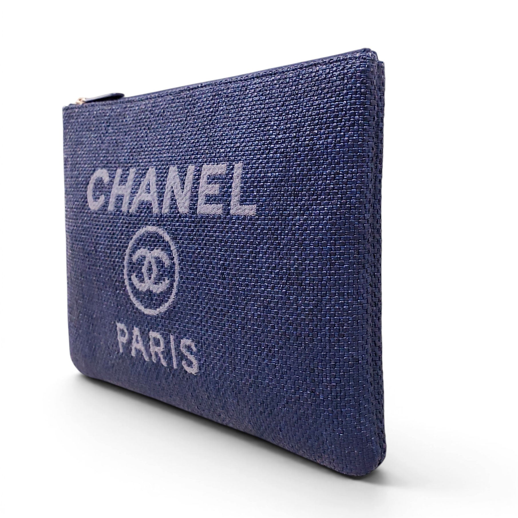 CHANEL NAVY RAFFIA DEAUVILLE CLUTCH
