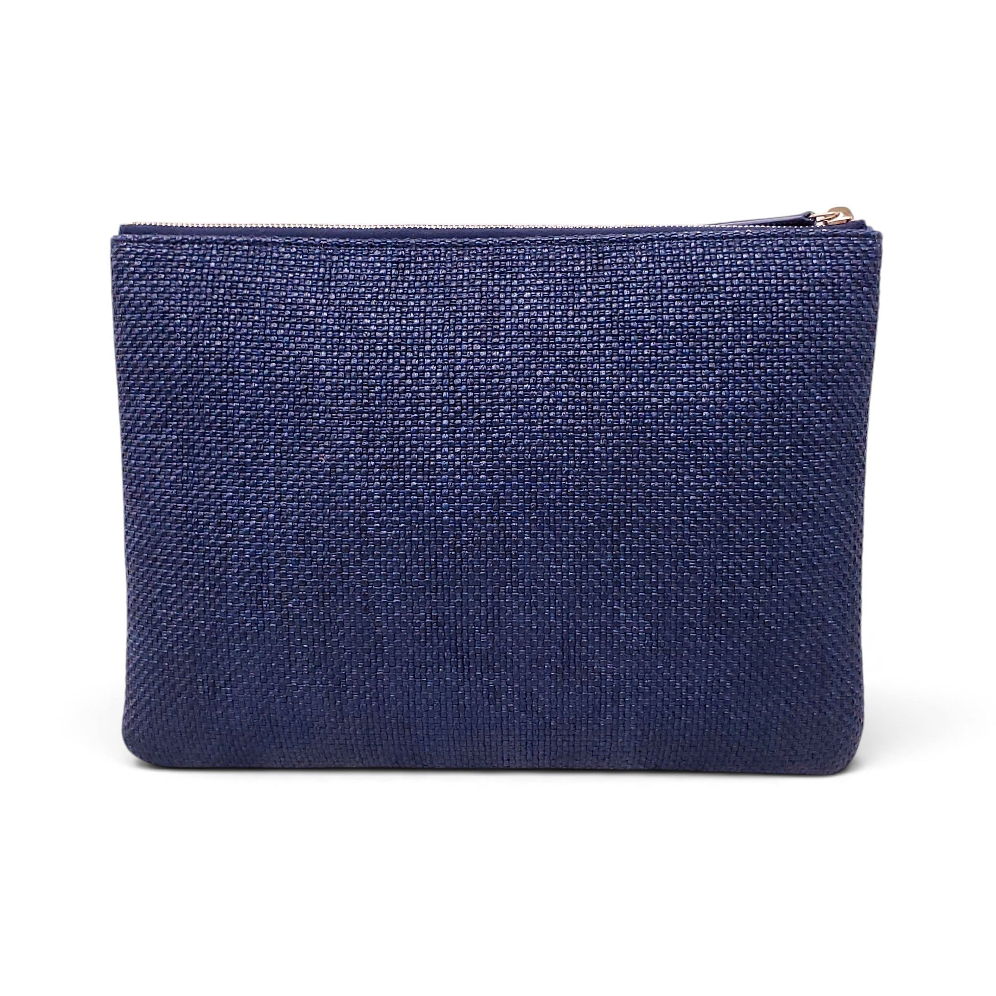CHANEL NAVY RAFFIA DEAUVILLE CLUTCH