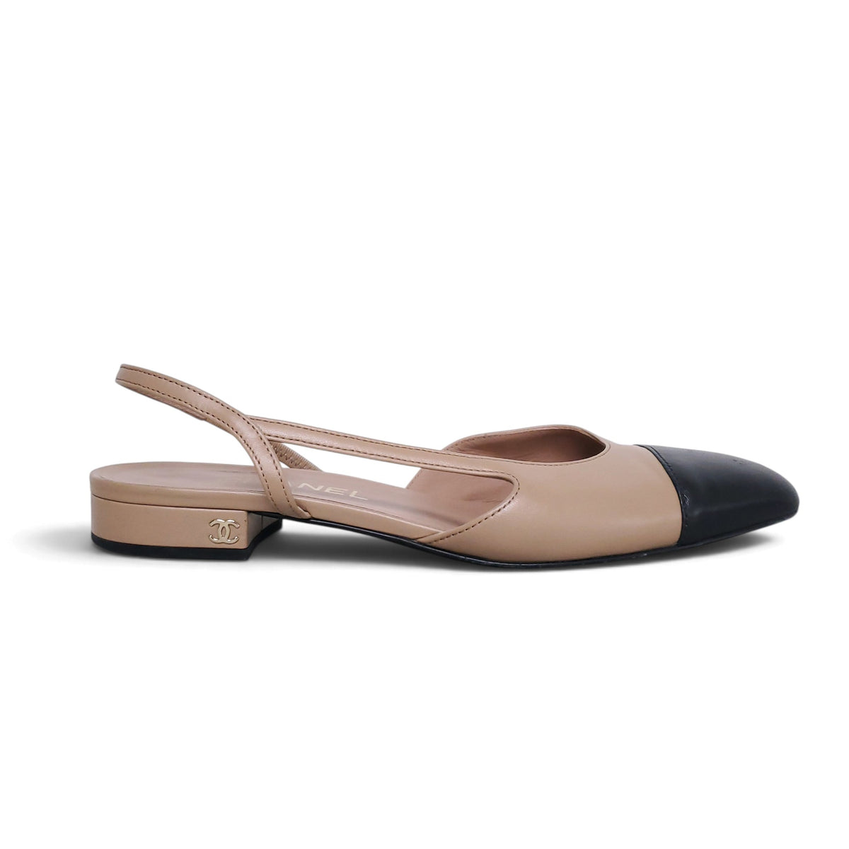 CHANEL NUDE LOGO SLINGBACK - SIZE 38.5C