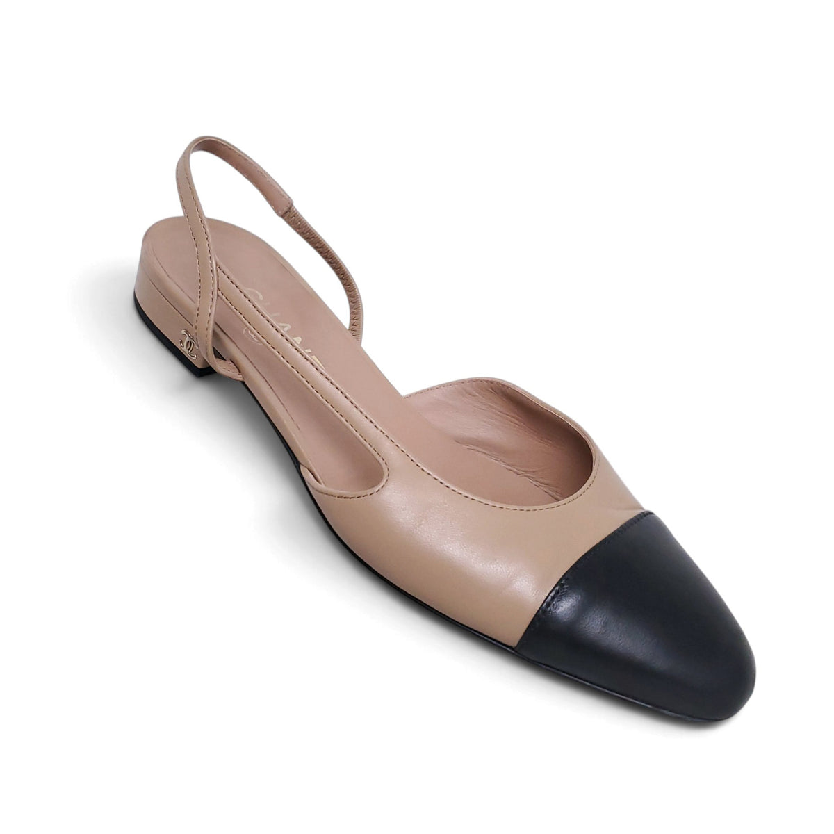 CHANEL NUDE LOGO SLINGBACK - SIZE 38.5C