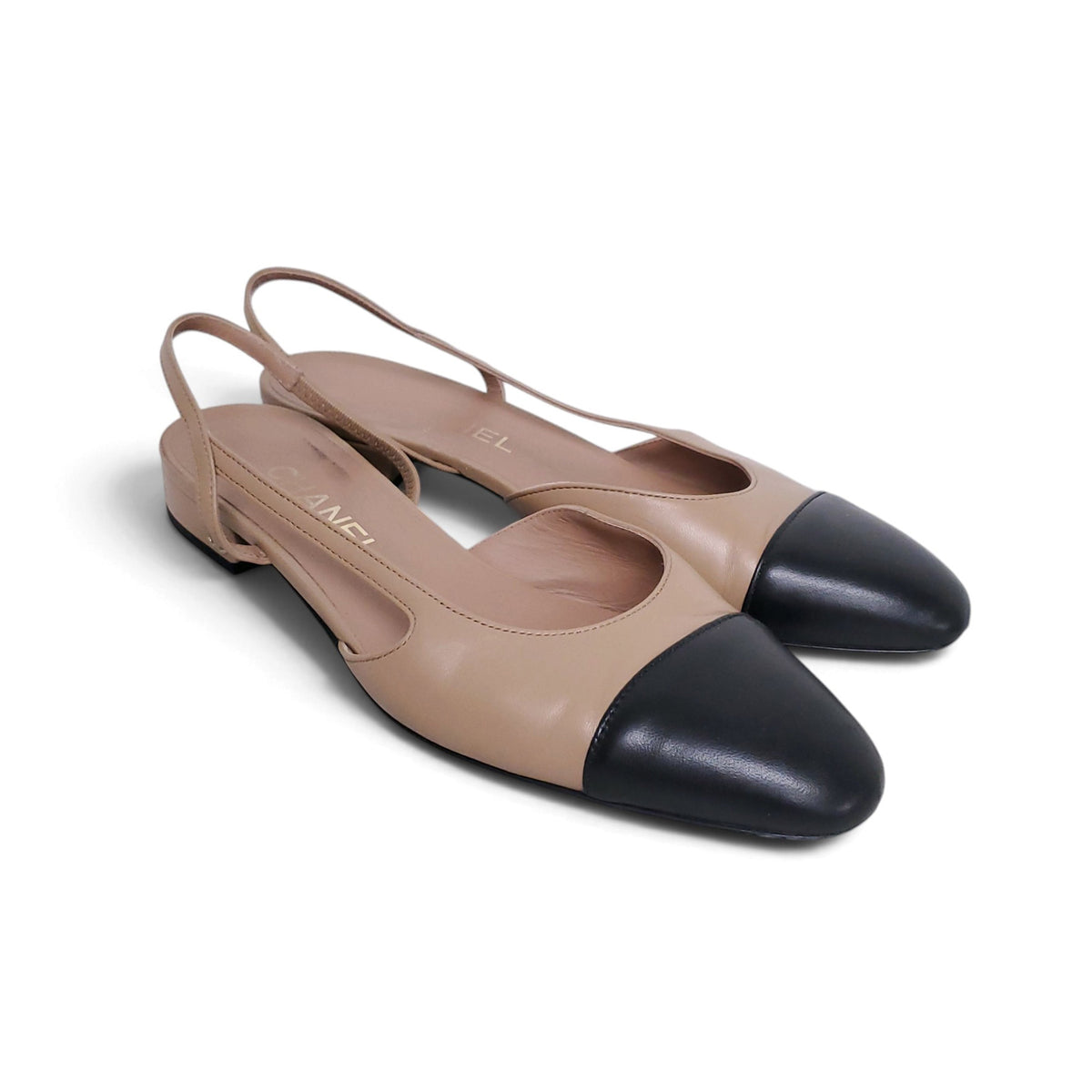 CHANEL NUDE LOGO SLINGBACK - SIZE 38.5C