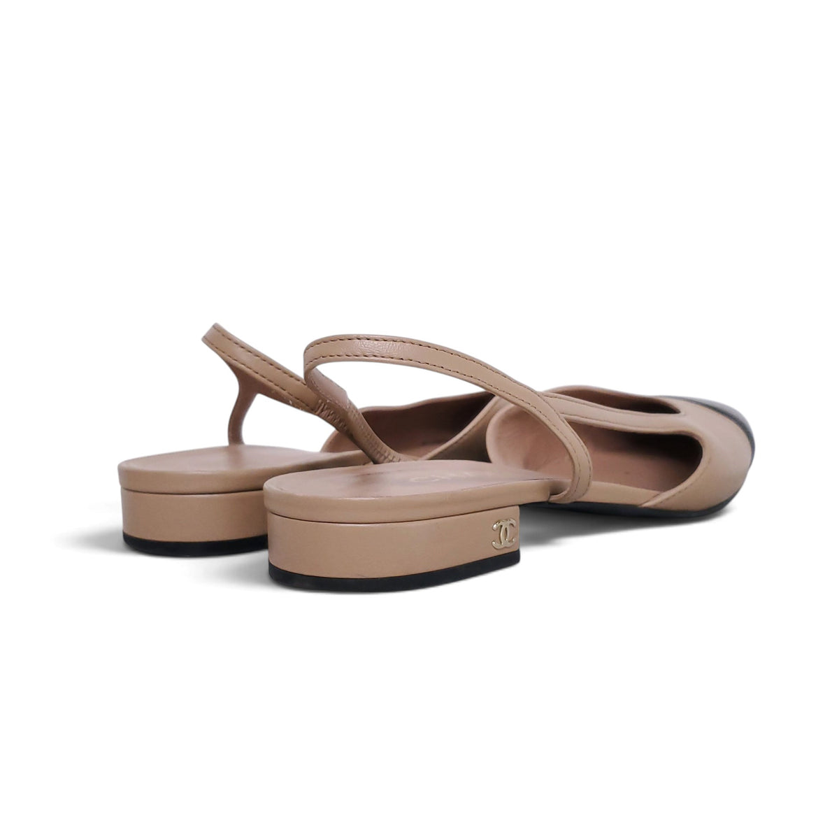 CHANEL NUDE LOGO SLINGBACK - SIZE 38.5C