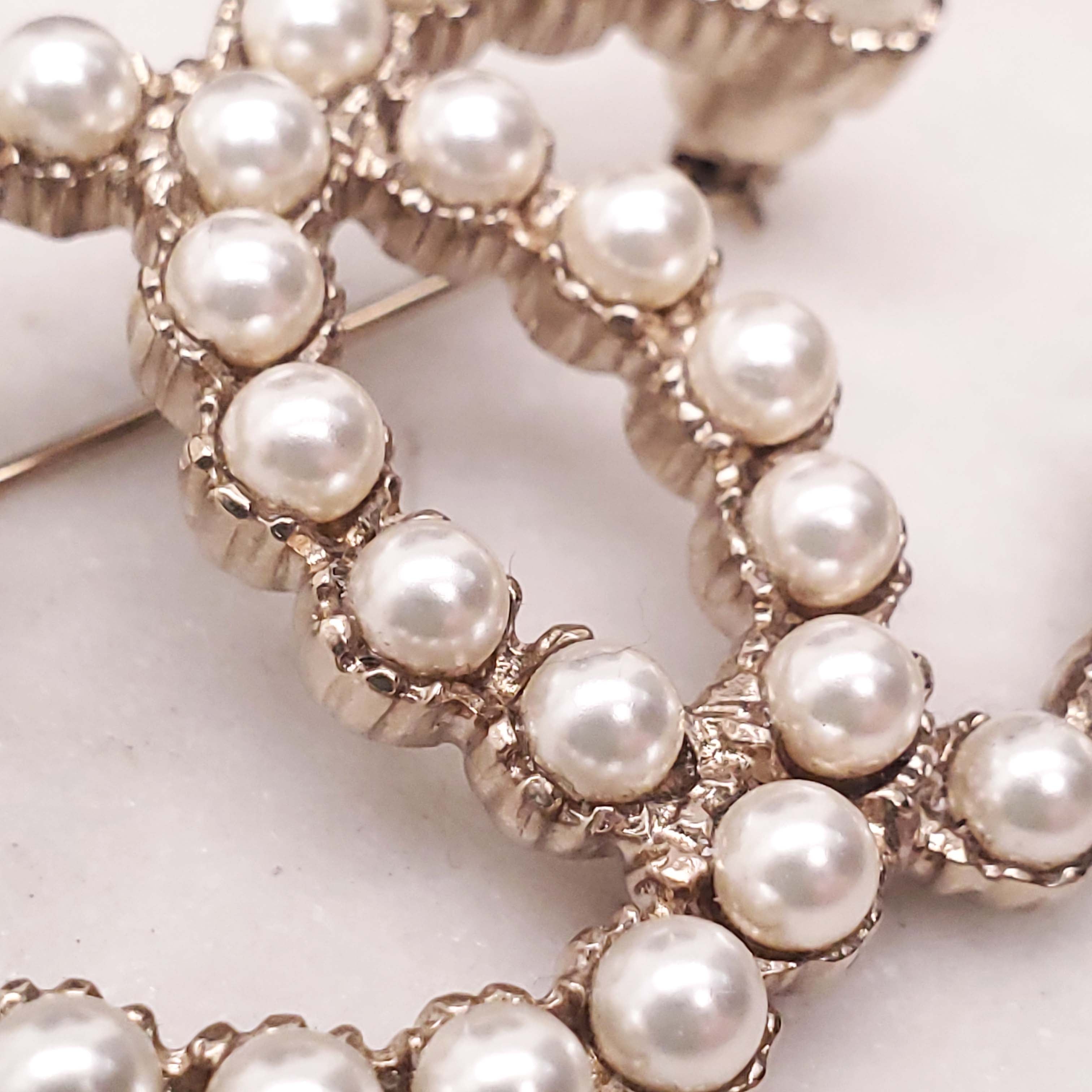 CHANEL PEARL LOGO BROOCH