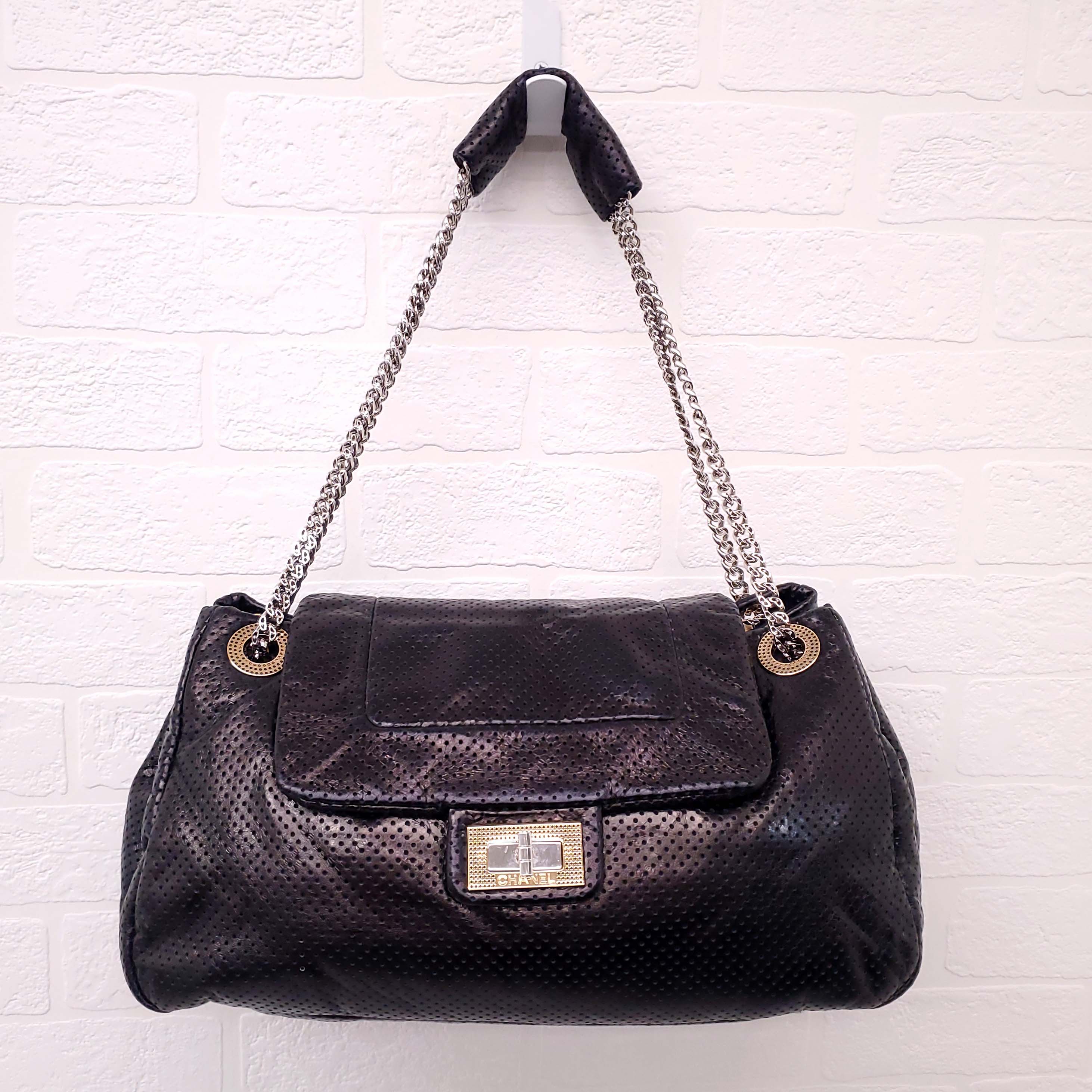 CHANEL PERFORATED DRILL ACCORDION FLAP BAG